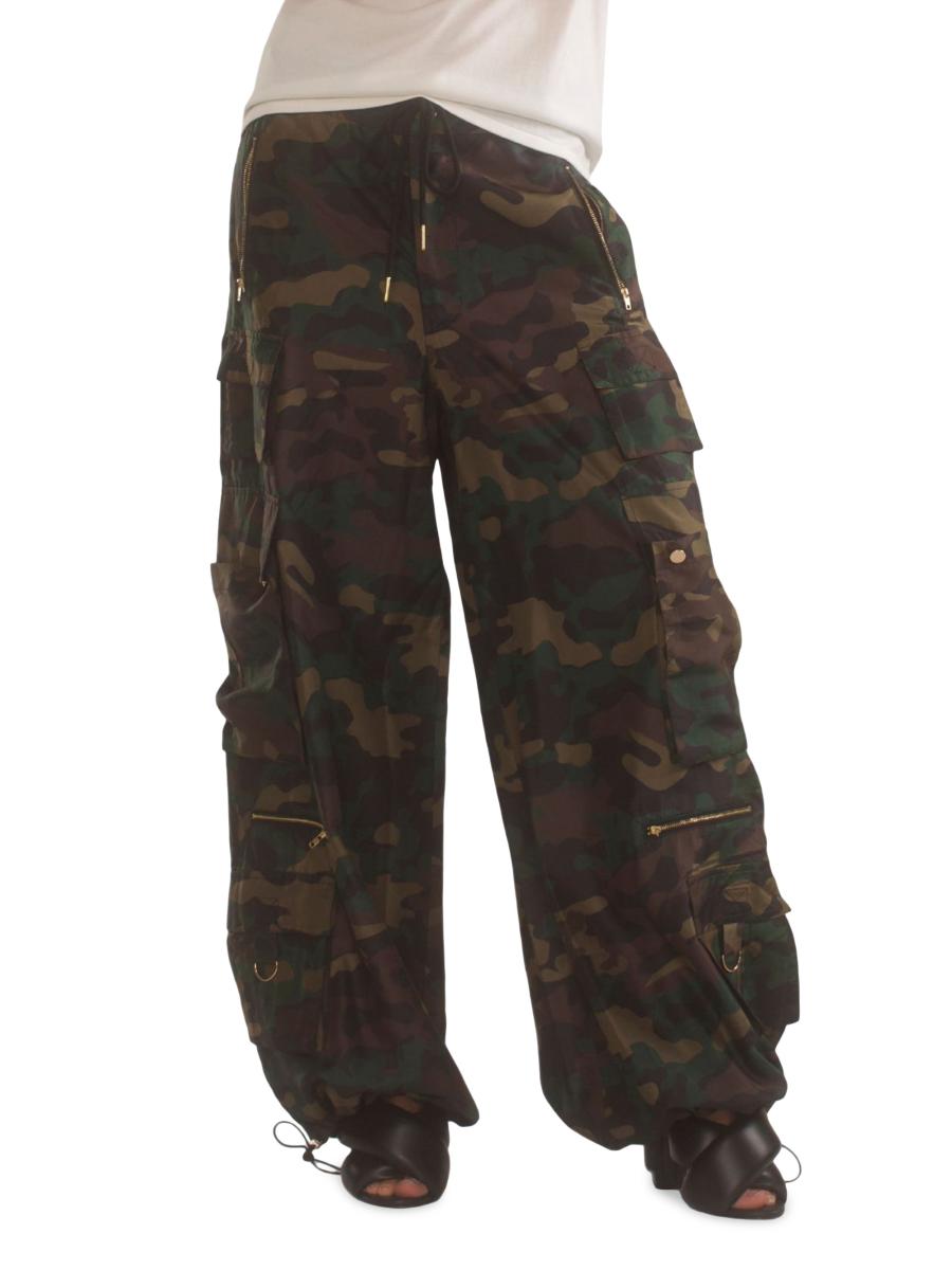 Cynthia Rowley Camouflage Wide-Leg Nylon Cargo Pants | Saks