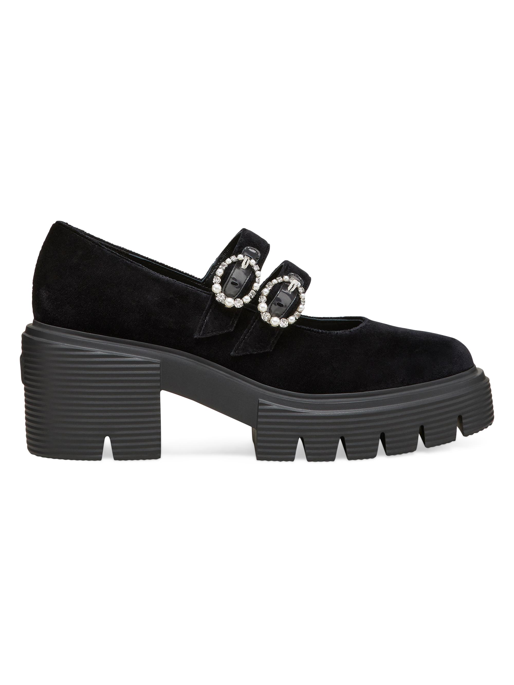 Stuart Weitzman Women's Soho Leighton 70MM Velvet Mary Janes - Black