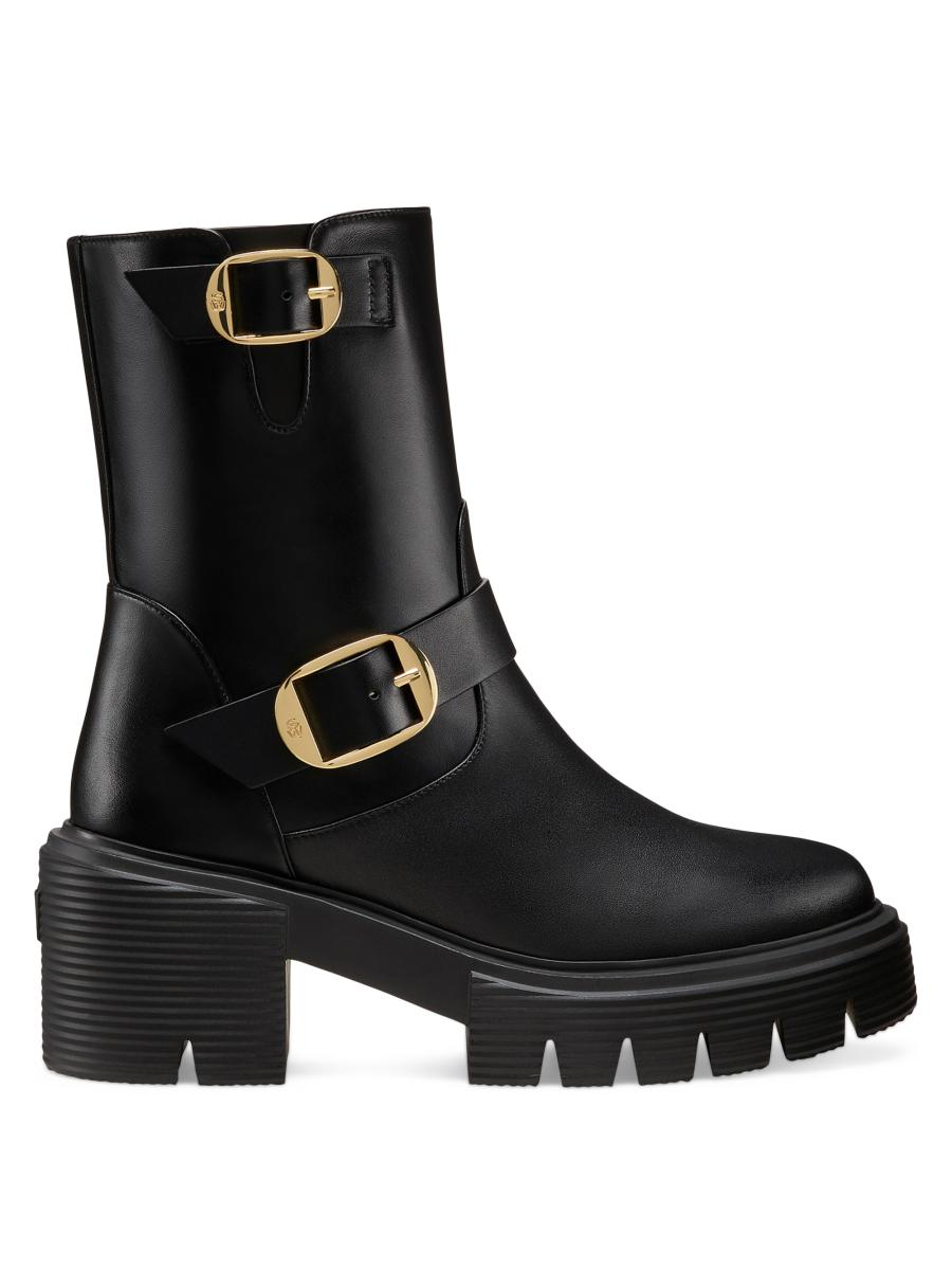 Stuart Weitzman Soho Moto 70MM Leather Booties | Saks Fifth