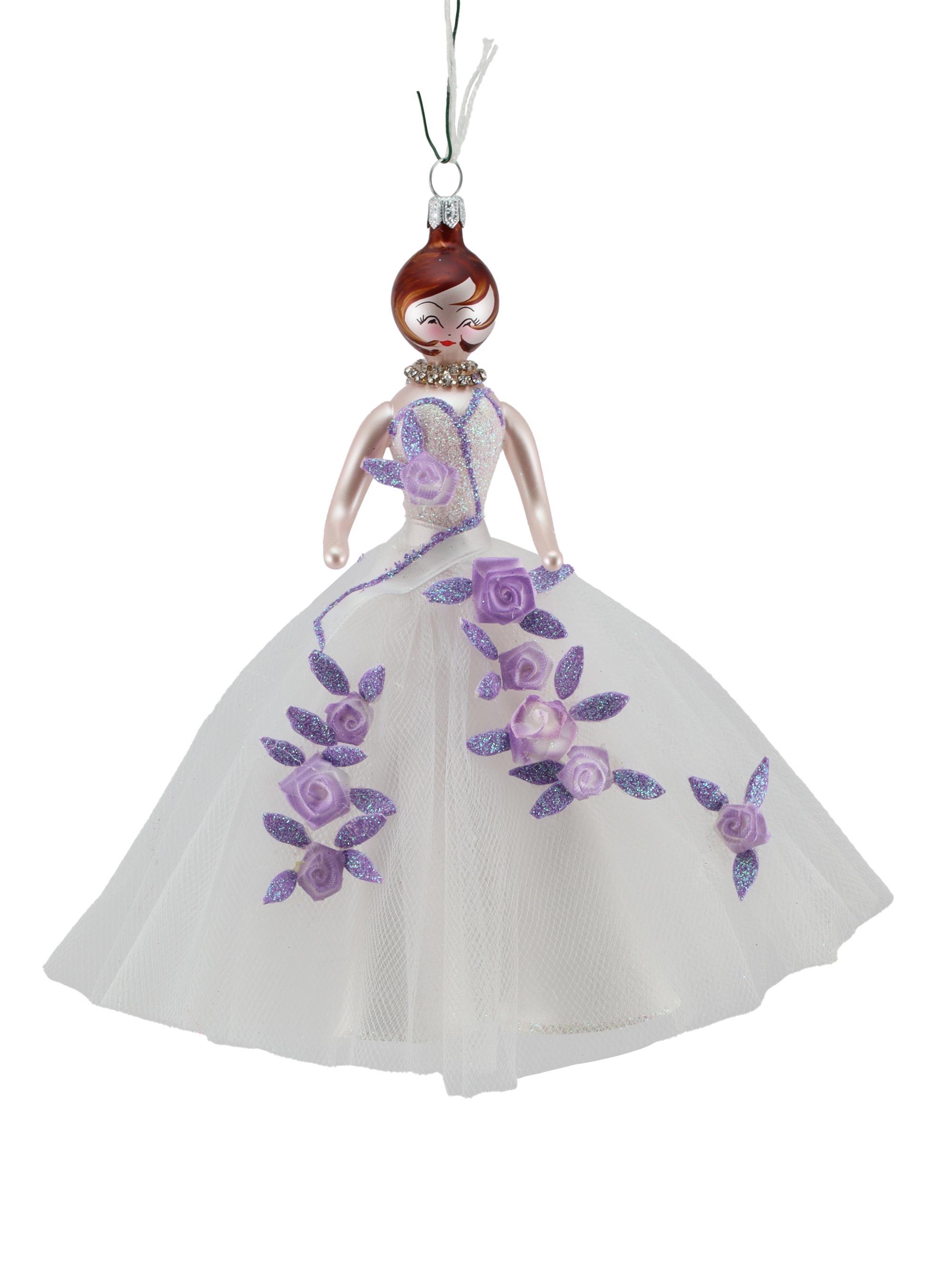 De Carlini Soffieria  Elegant Lady In White Purple Flower Gown Ornament