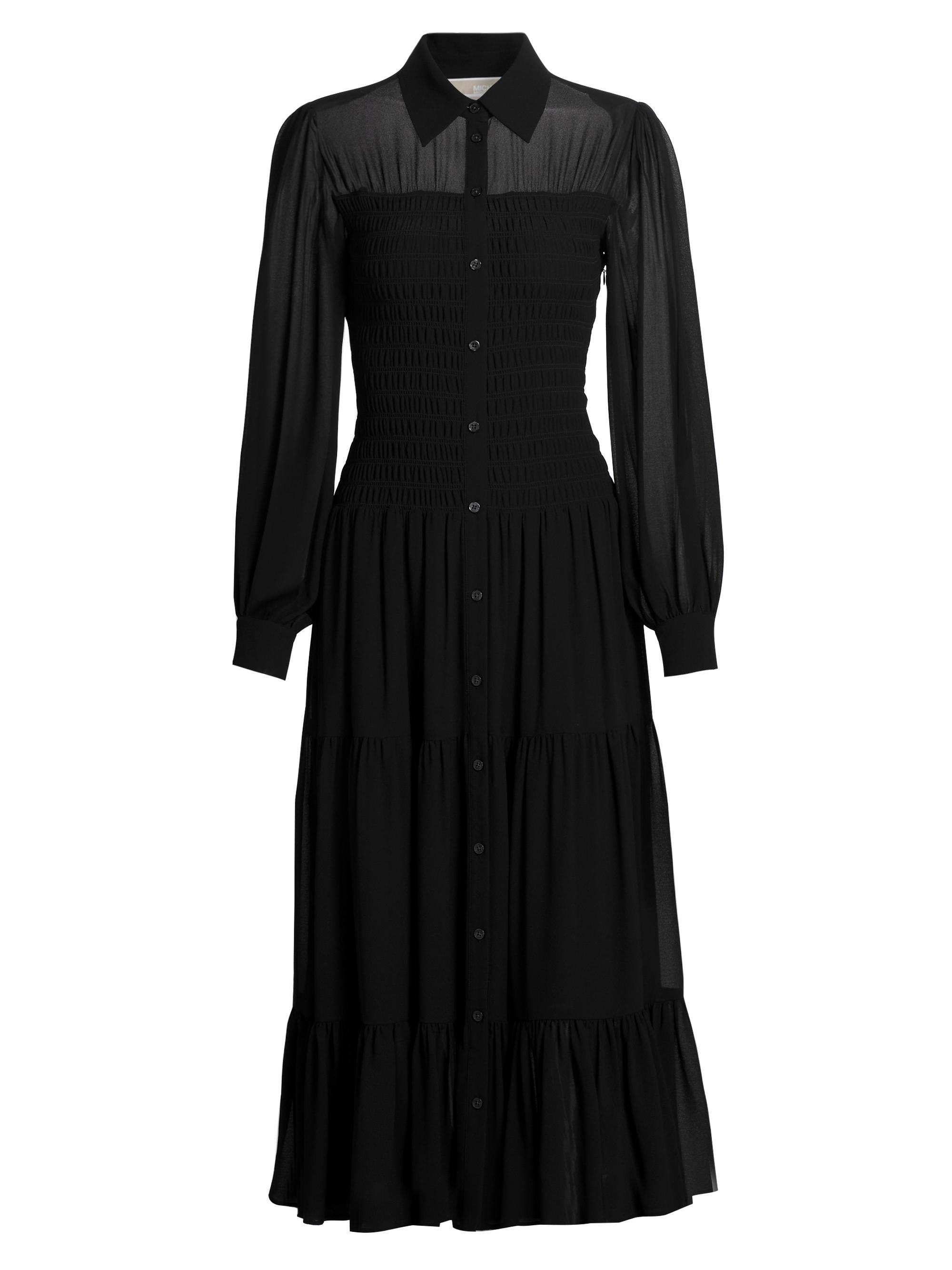 MICHAEL Michael Kors Women's Smocked Button-Front Shirt Dress - Black