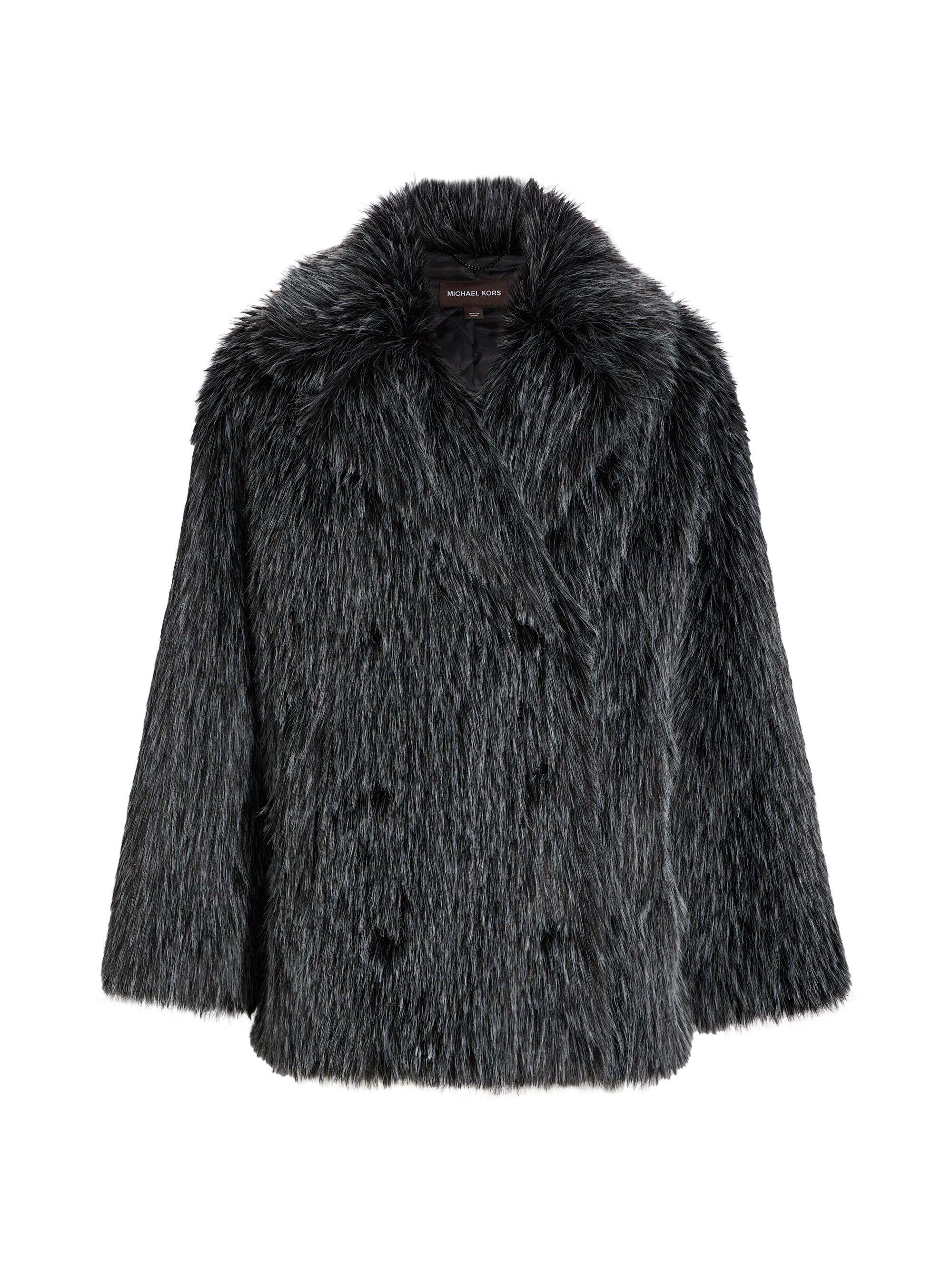 MICHAEL Michael Kors Women's Unisex Faux-Fur Double-Breasted Peacoat - Black White