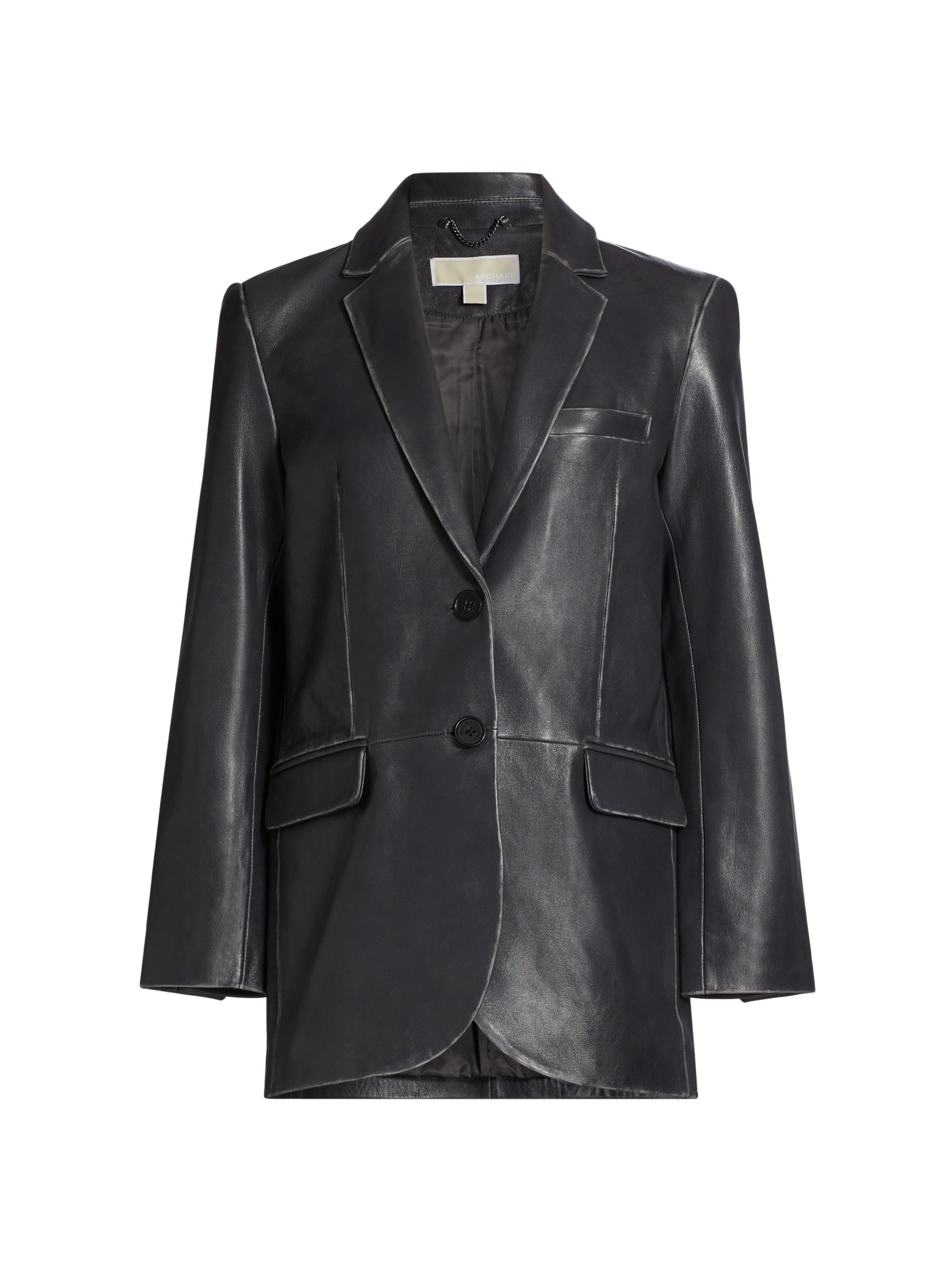 MICHAEL Michael Kors Women's Burnished Leather Blazer - Charcoal