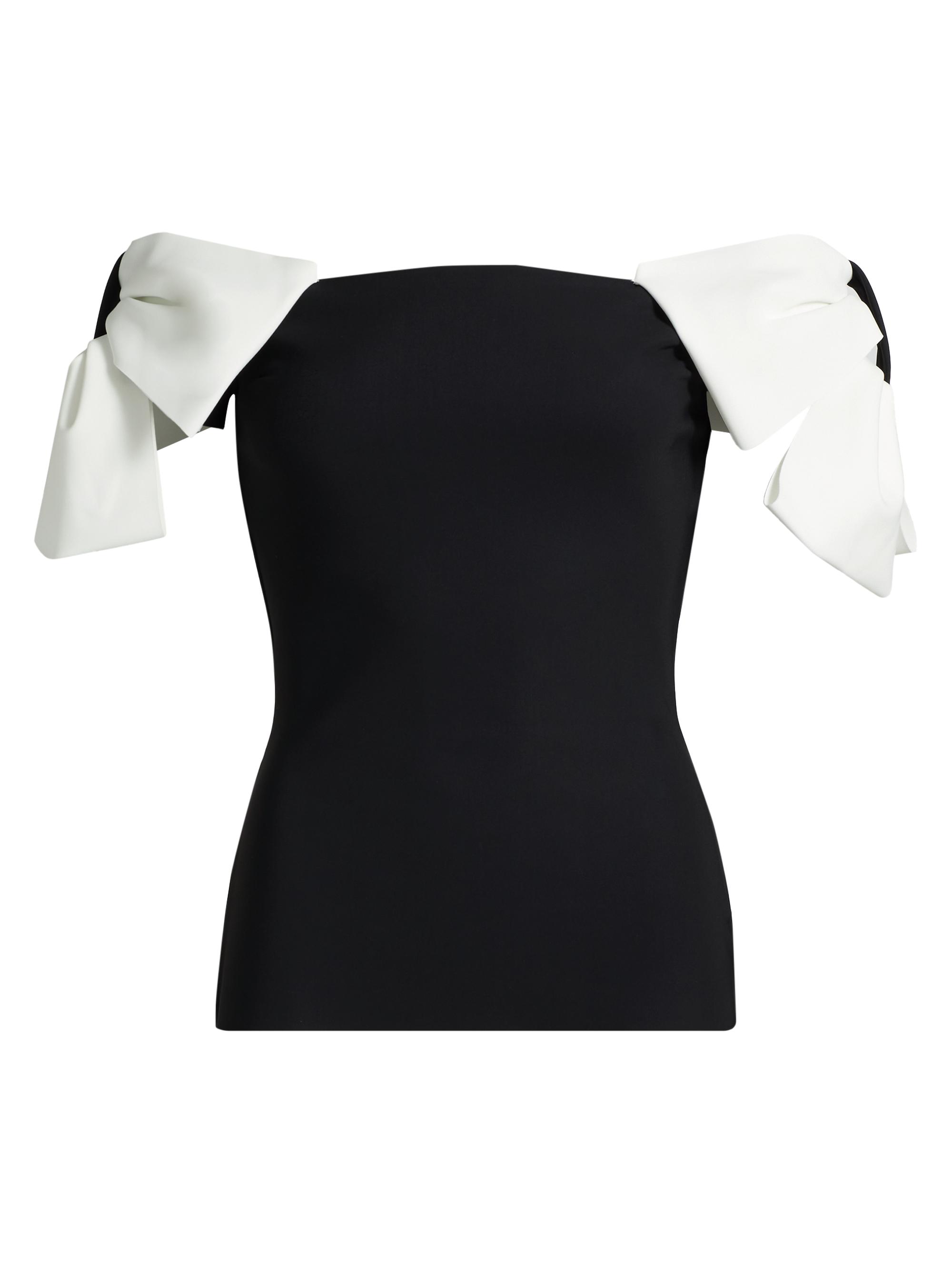 Chiara Boni La Petite Robe Women's Bunjiro Bic Bow Off-The-Shoulder Top - Black White Bows