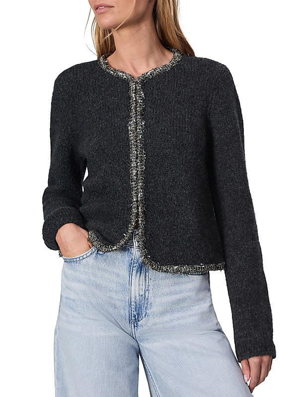 Shop rag & bone Davies Metallic-Trim Crewneck Cardigan Shop rag & bone Davies Metallic-Trim Crewneck Cardigan