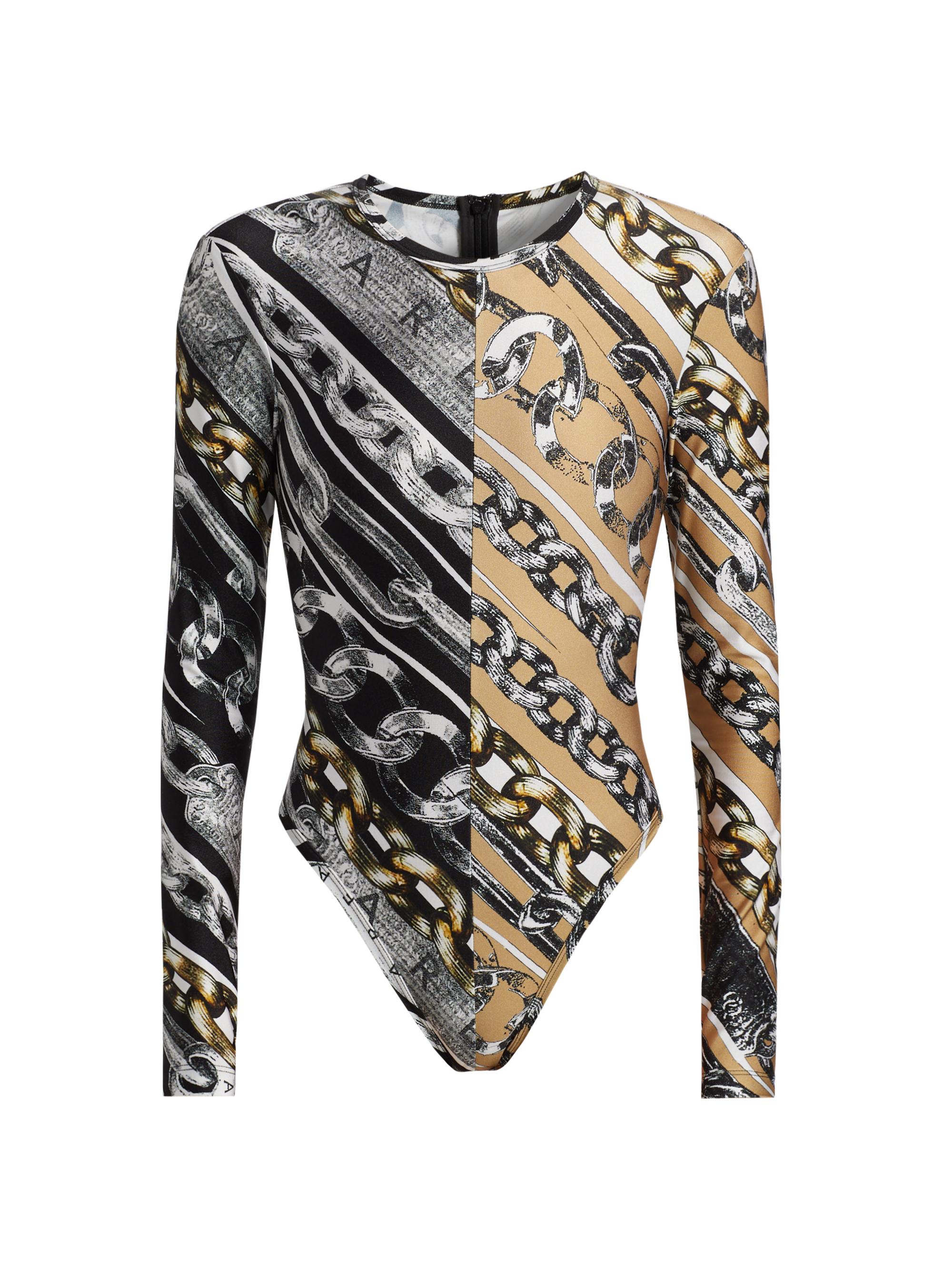 Area Women's Chain Long-Sleeve Bodysuit - Multi Black Beige White