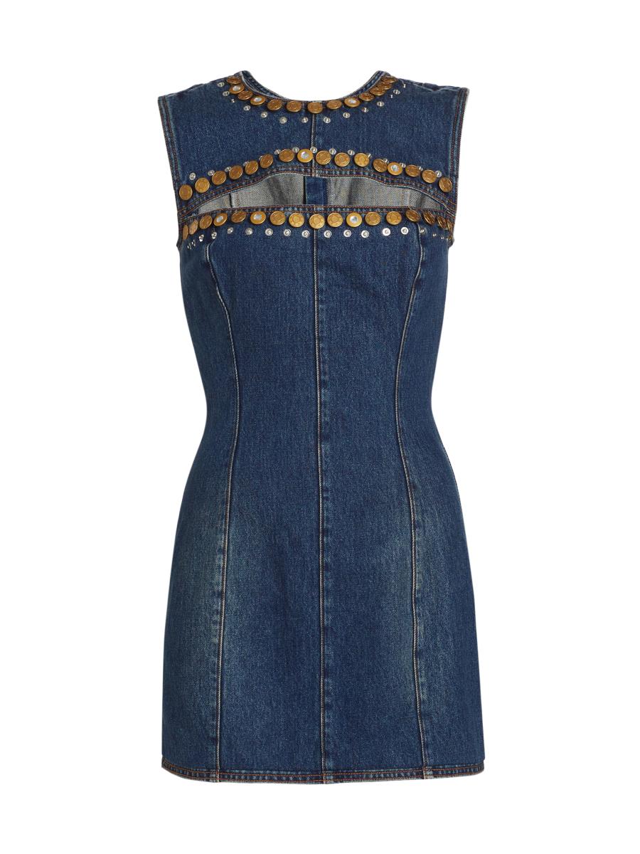 Area Women's Embellished Cut-out Denim Sleeveless Minidress In Blue