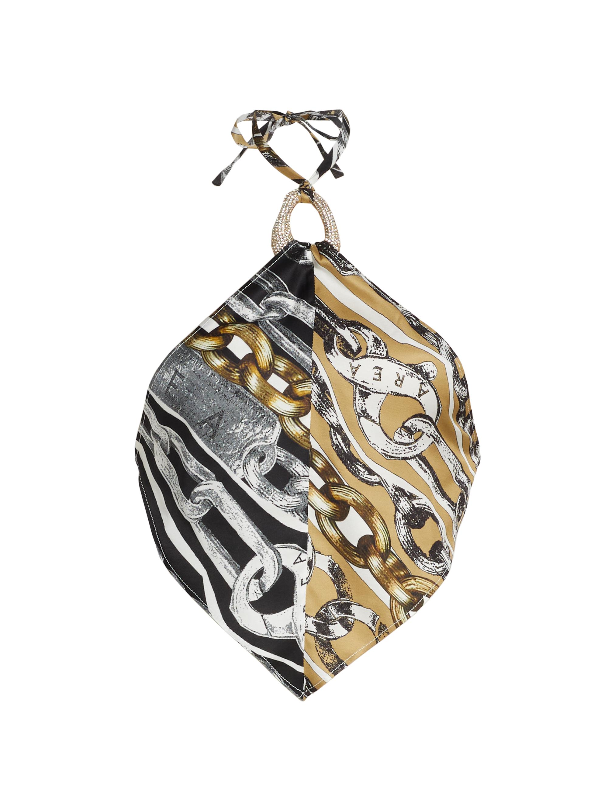 Area Women's Chain Printed Crystal Link Handkerchief Top - Multi Black Beige White