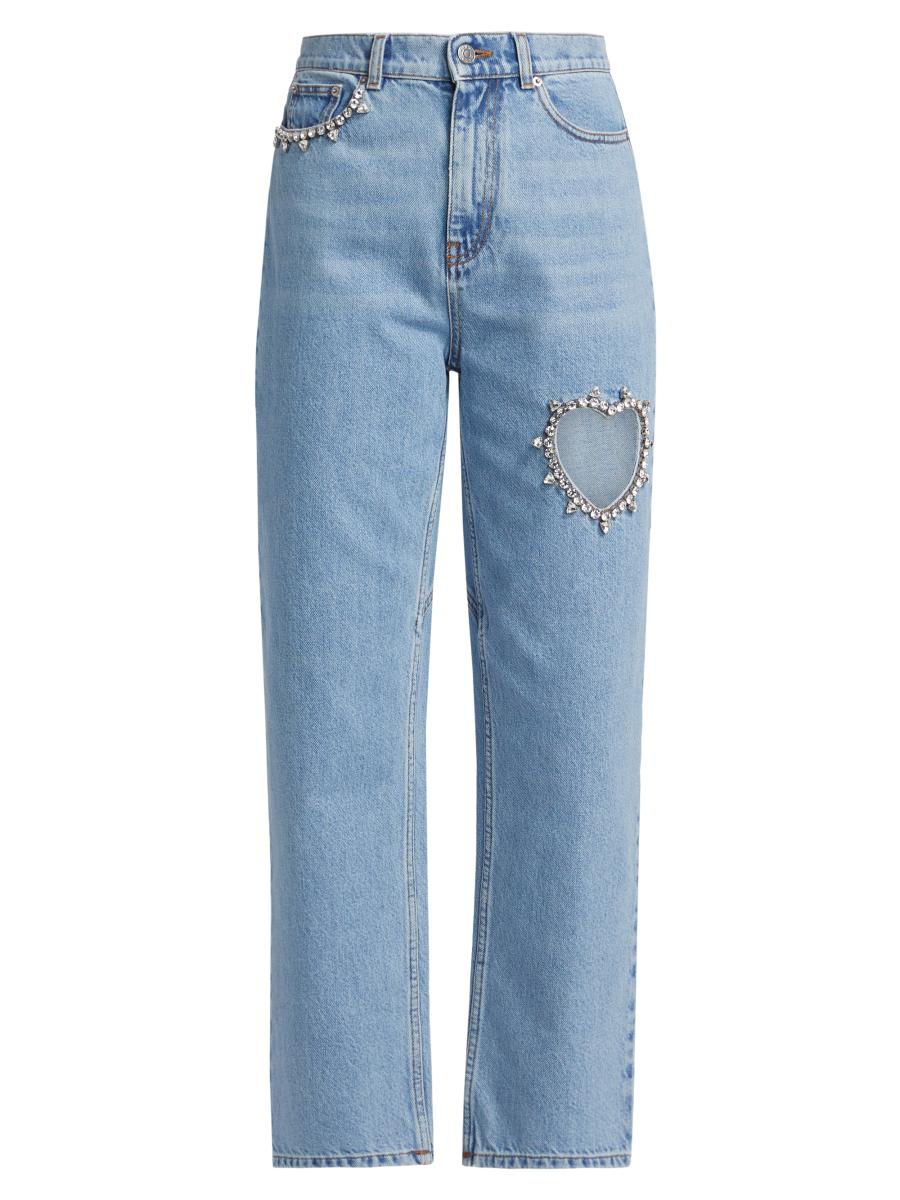 Area Crystal Heart Mid-Rise Straight Jeans | Saks Fifth Avenue