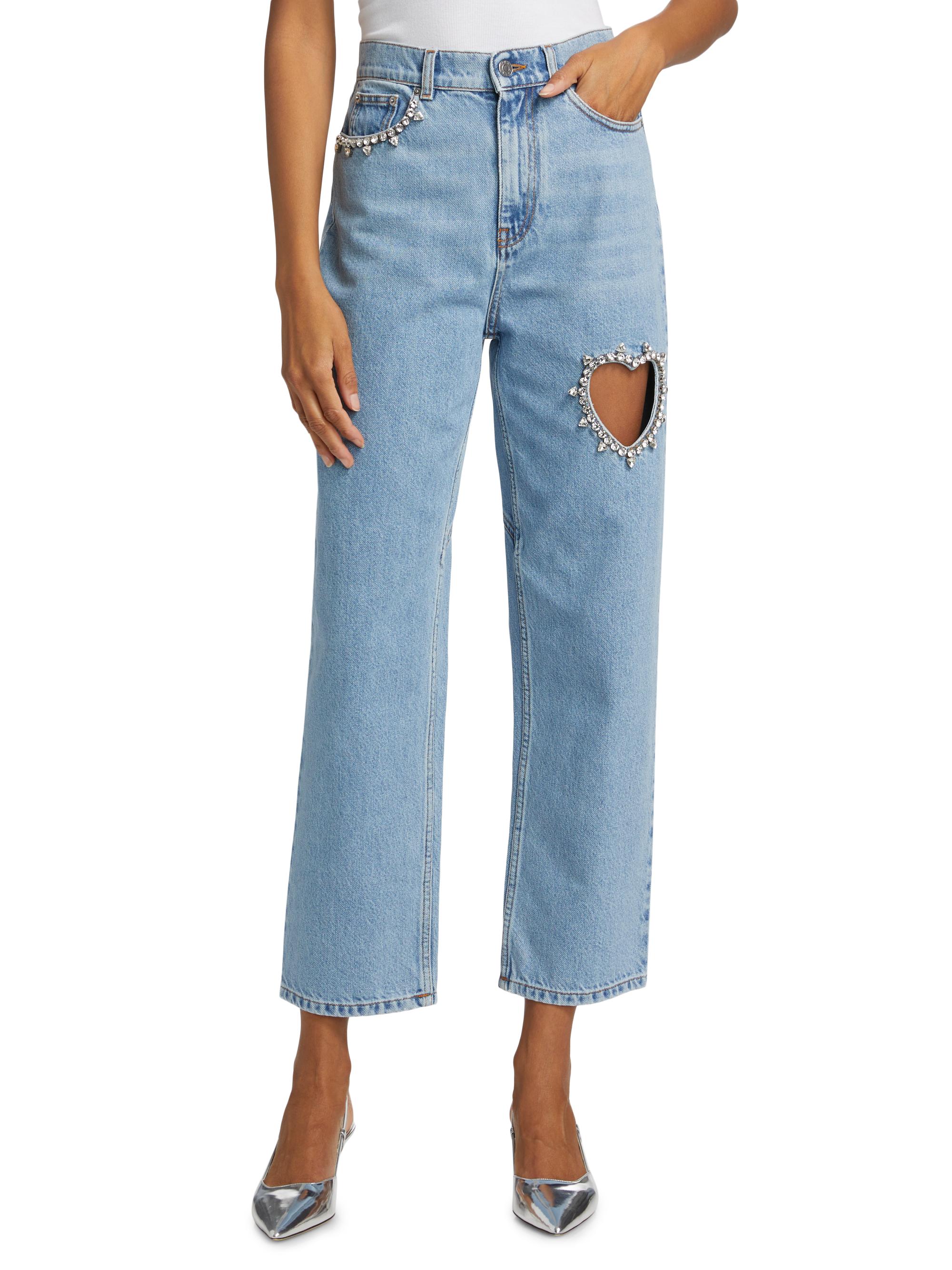 Area Crystal Heart Mid-Rise Straight Jeans | Saks Fifth Avenue