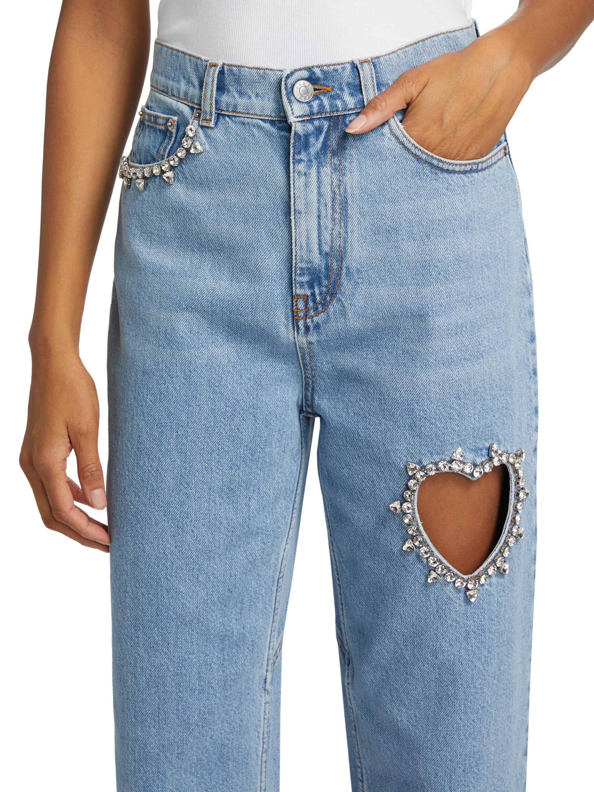 Area Crystal Heart Mid-Rise Straight Jeans | Saks Fifth Avenue