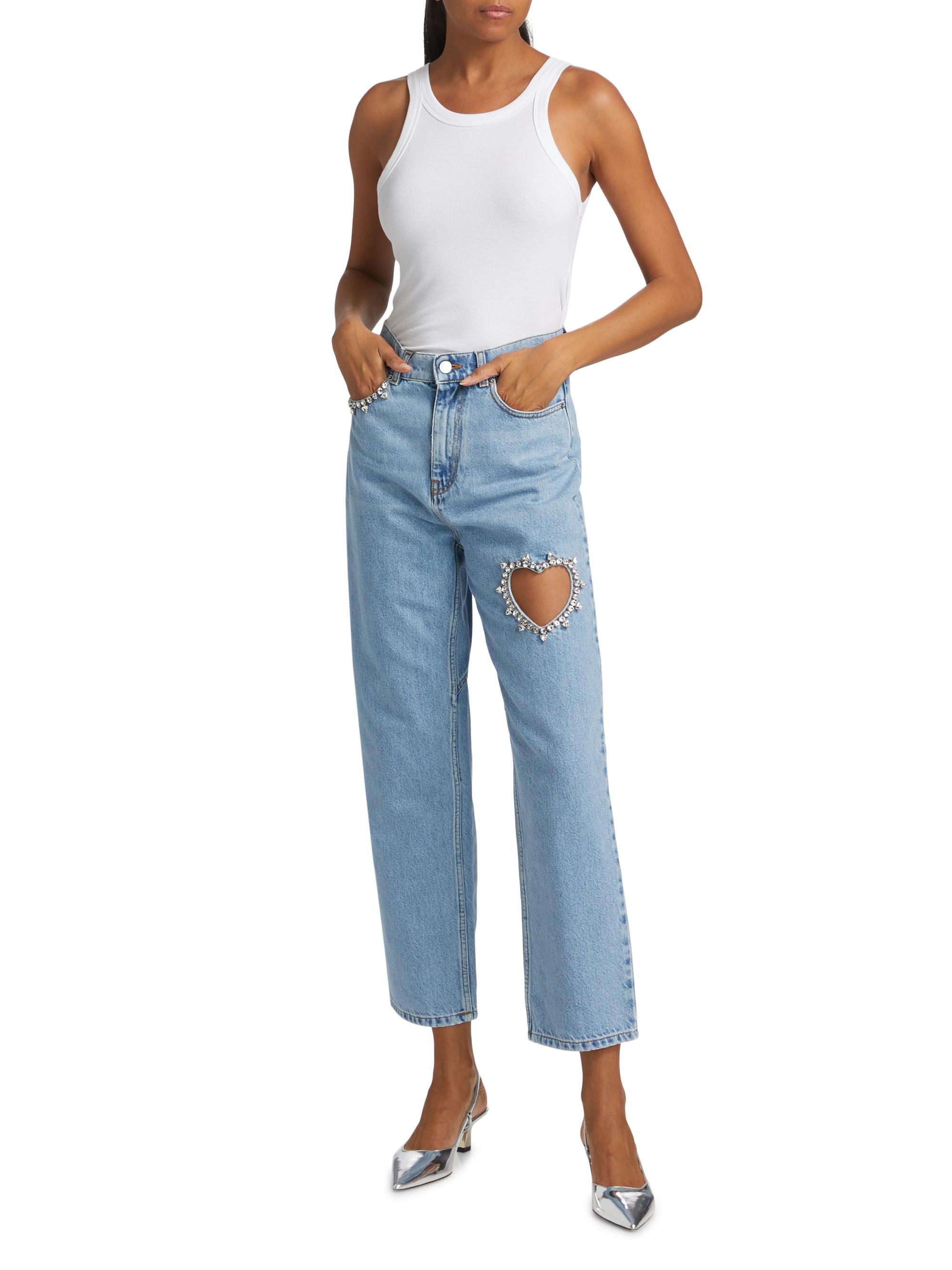 Area Crystal Heart Mid-Rise Straight Jeans | Saks Fifth Avenue