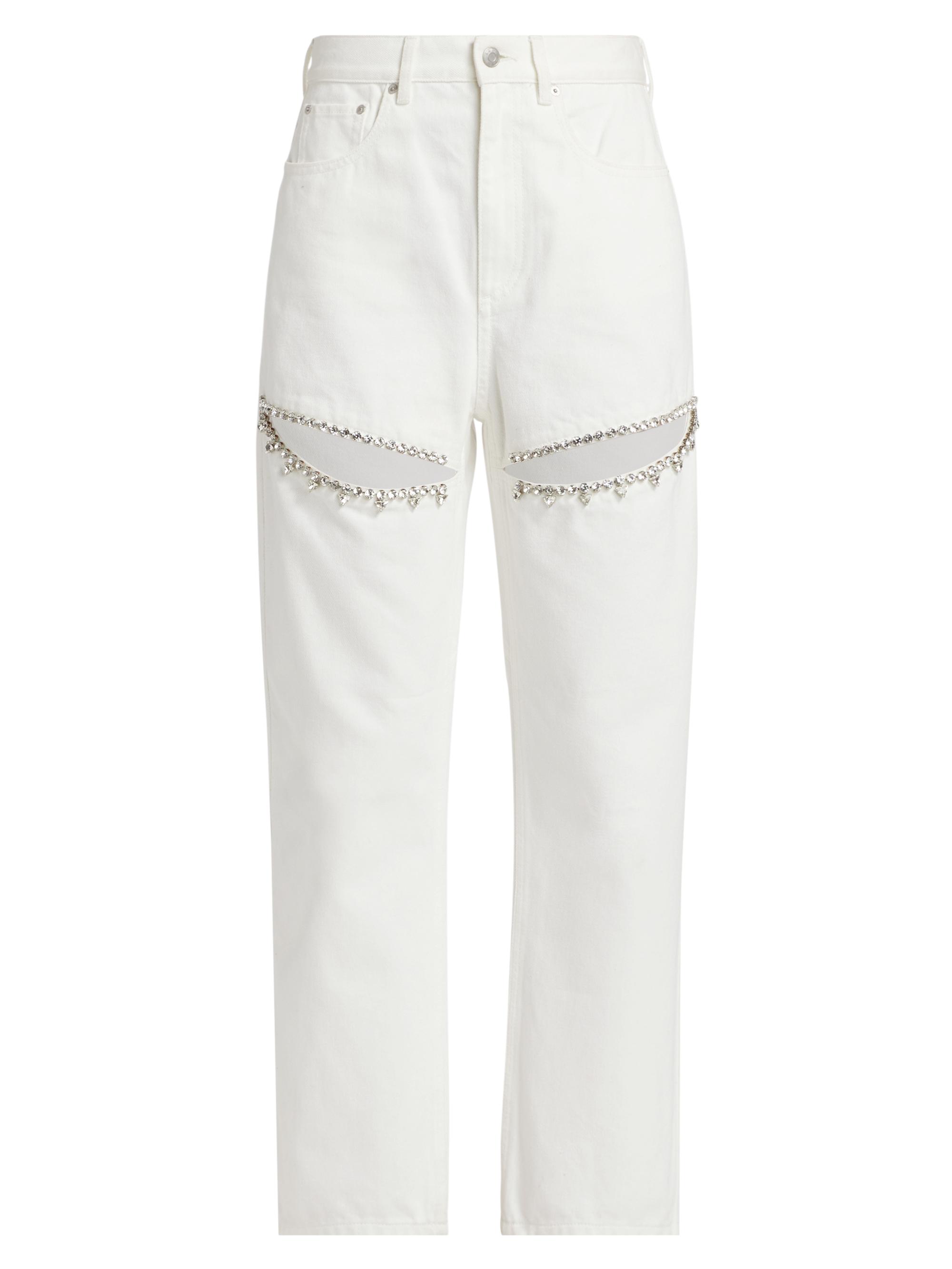 Area Women's Crystal Slit High-rise Straight-Leg Jeans - White