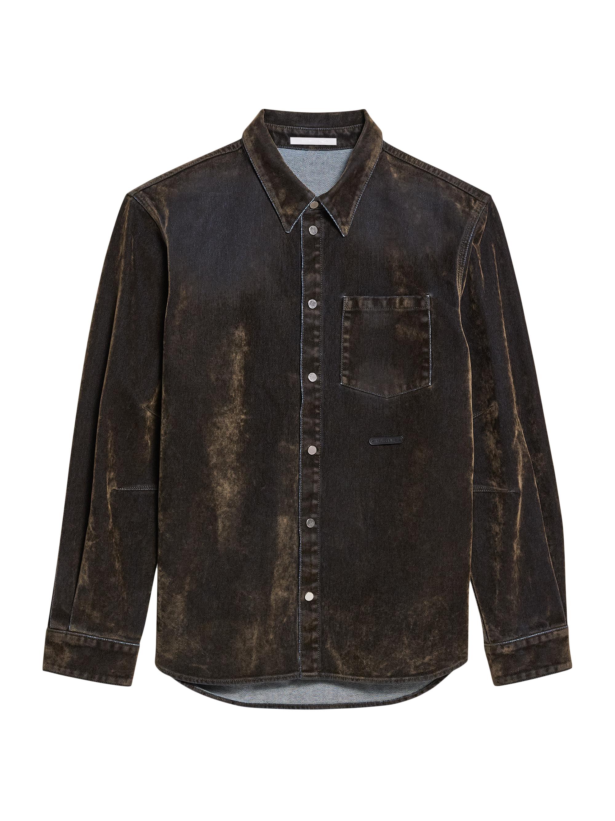 Helmut Lang Men's Curved Two-Tone Denim Shirt - Flocked Olive