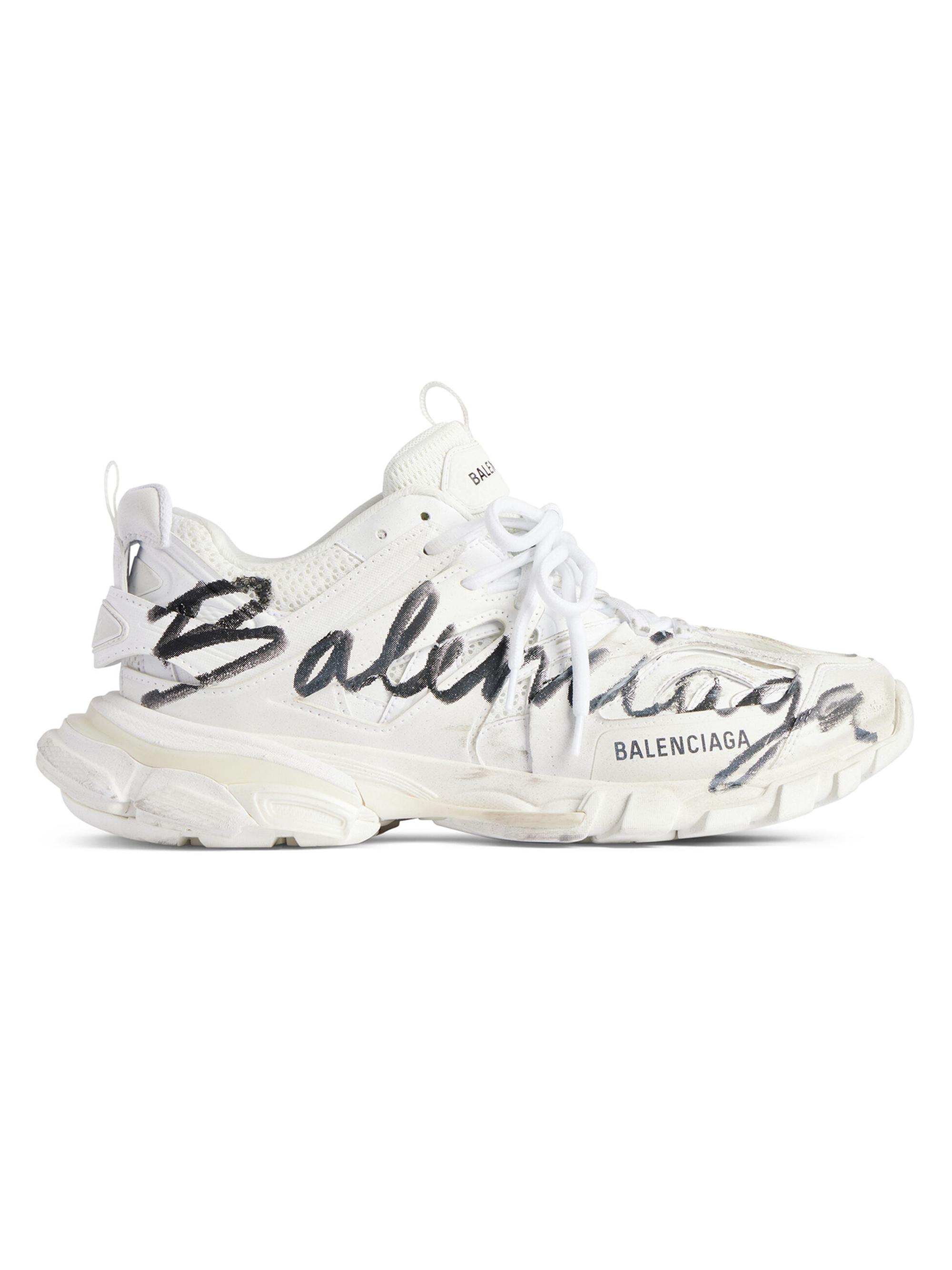 Balenciaga Men's Track Signature Sneakers - White Black