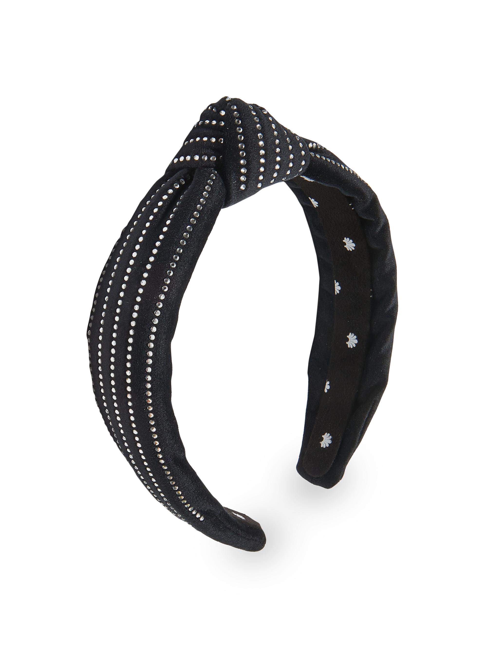 Lele Sadoughi Women's Crystal-Pinstriped Velvet Knotted Headband - Jet Crystal