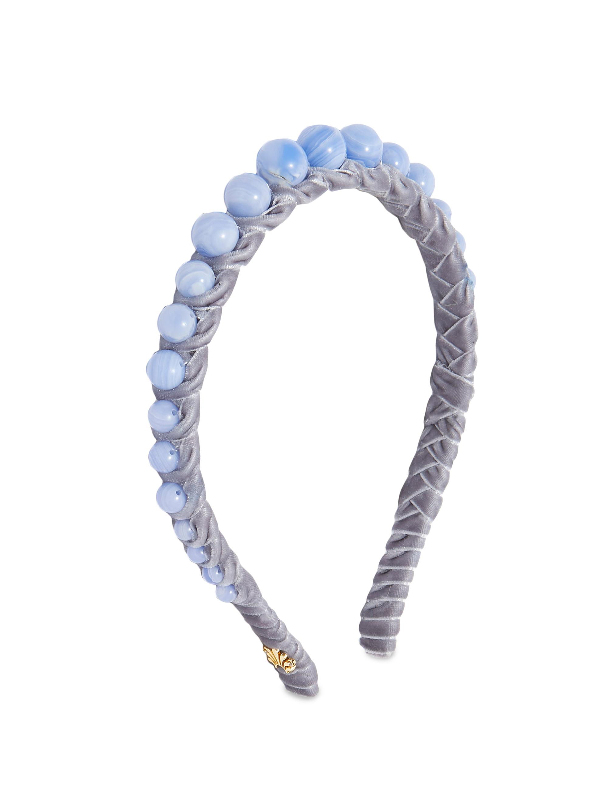 Lele Sadoughi Women's Graduated Bead Velvet Headband - Blue Lace Agate