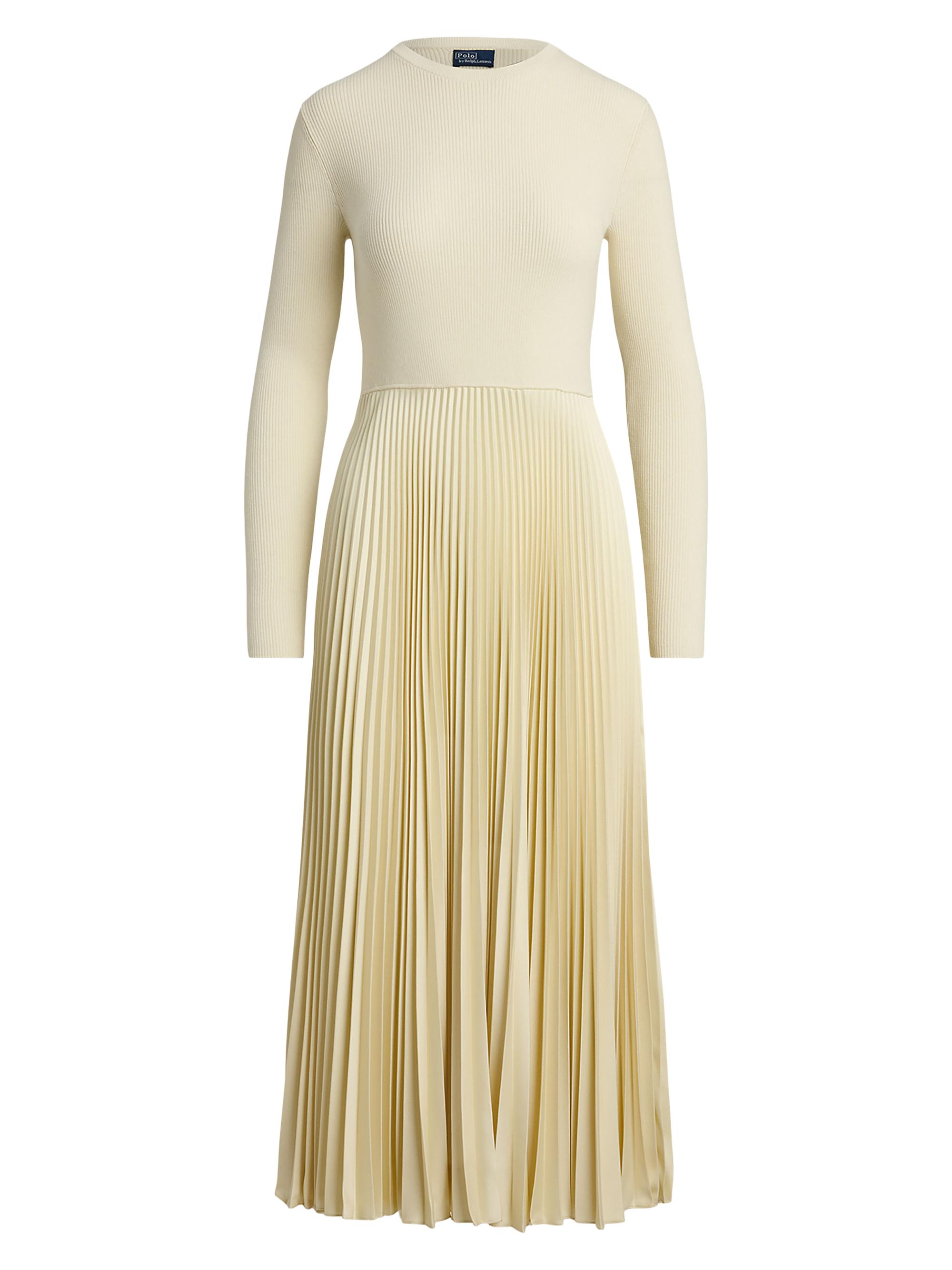 Polo Ralph Lauren Women's Rib-Knit Pleated Combo Midi-Dress - Authentic Cream