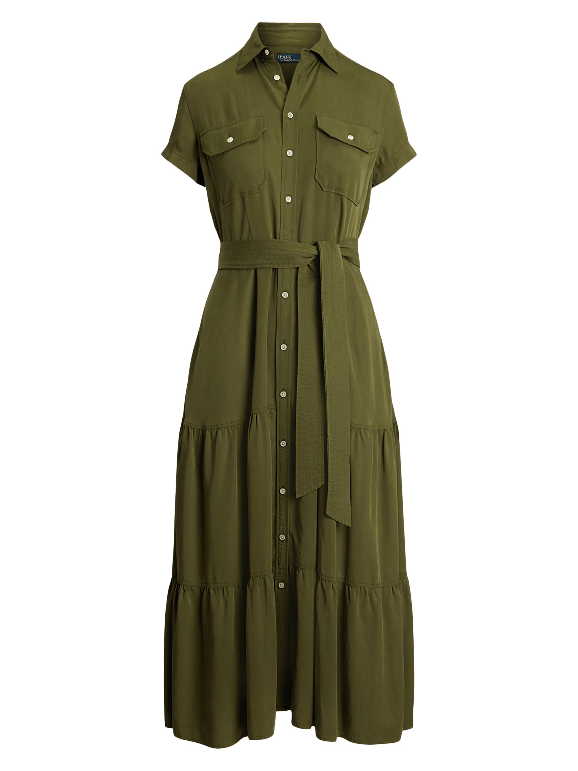Polo Ralph Lauren Women's Tiered Tie-Waist Midi-Shirtdress - Expedition Olive