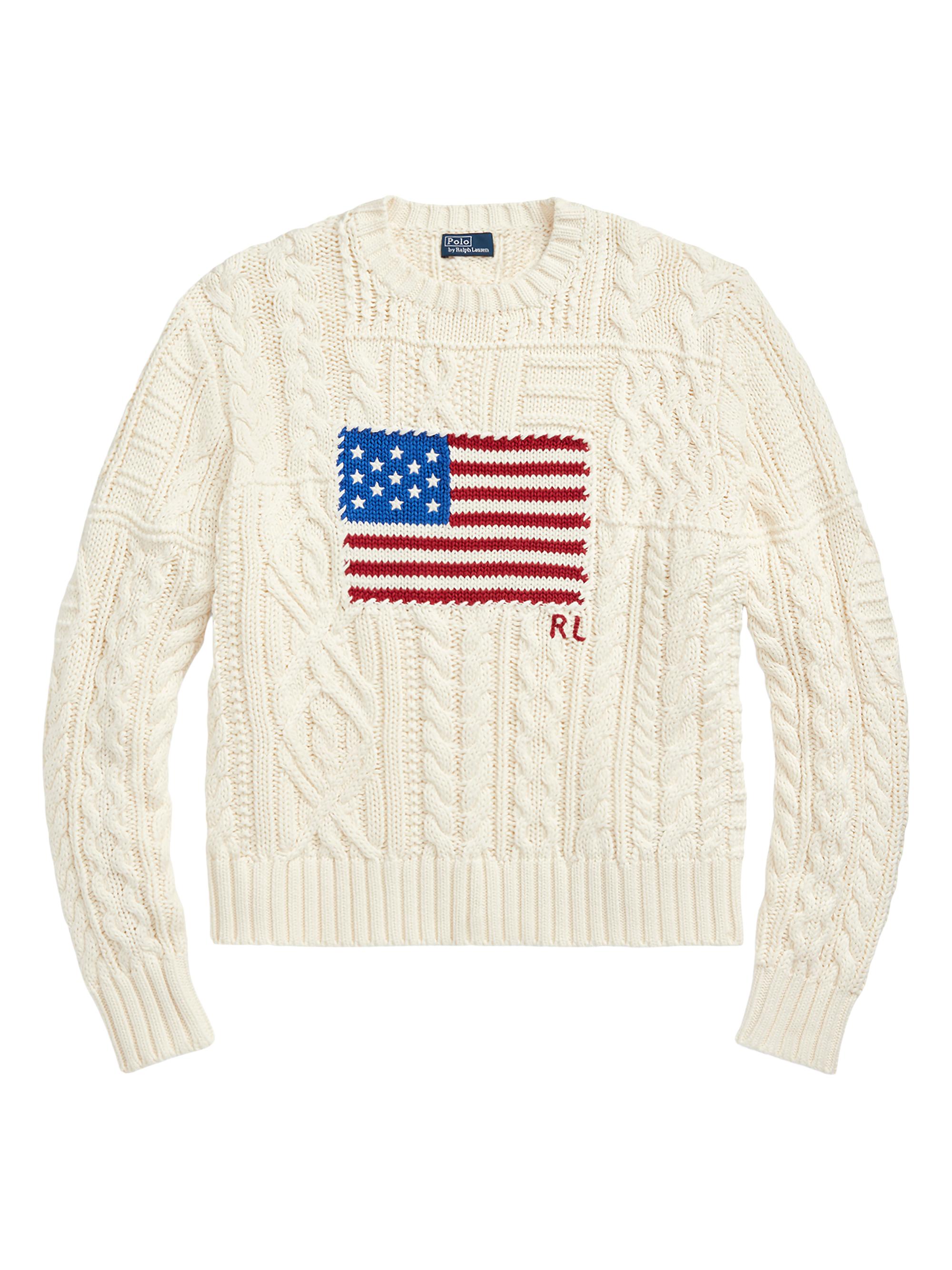 Polo Ralph Lauren Women's Flag Aran-Knit Cotton Sweater - Cream