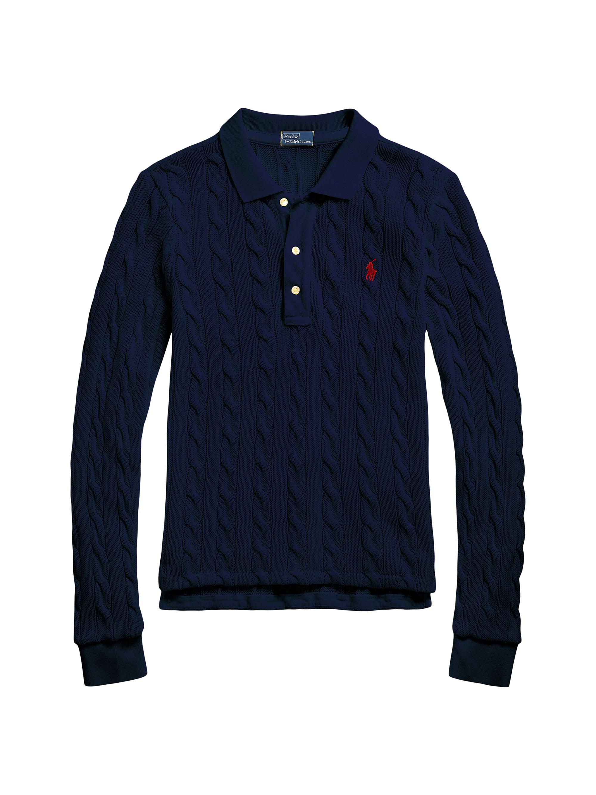 Polo Ralph Lauren Women's Cable-Knit Long-Sleeve Polo Sweater - Newport Navy