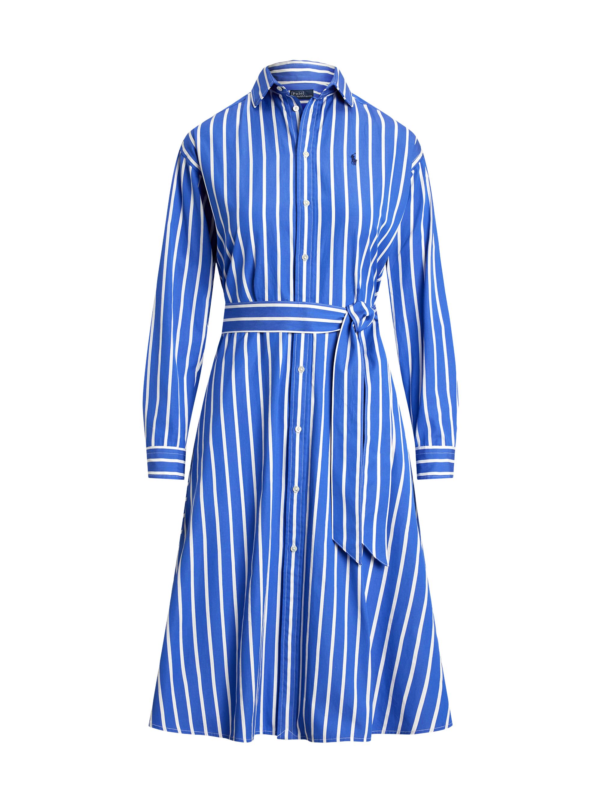 Polo Ralph Lauren Women's Striped Cotton Belted Midi-Shirtdress - Blue White