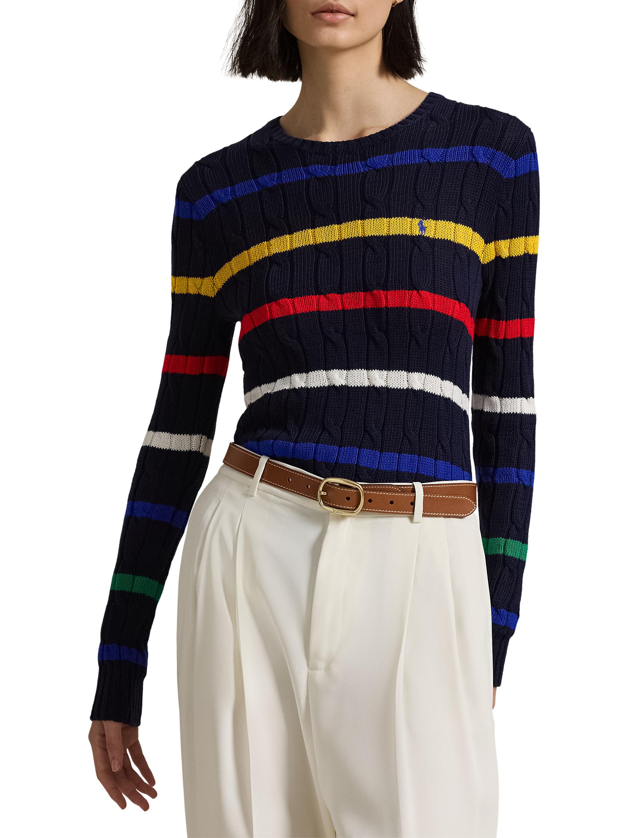 Polo Ralph Lauren Striped Cable-Knit Cotton Sweater | Saks Fifth