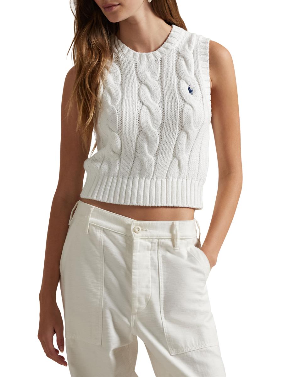 【送料&関税込】Ralph Lauren Cable-knit Cropped Vest Polo Ralph Lauren Cable Knit Crop Cotton Sweater Vest