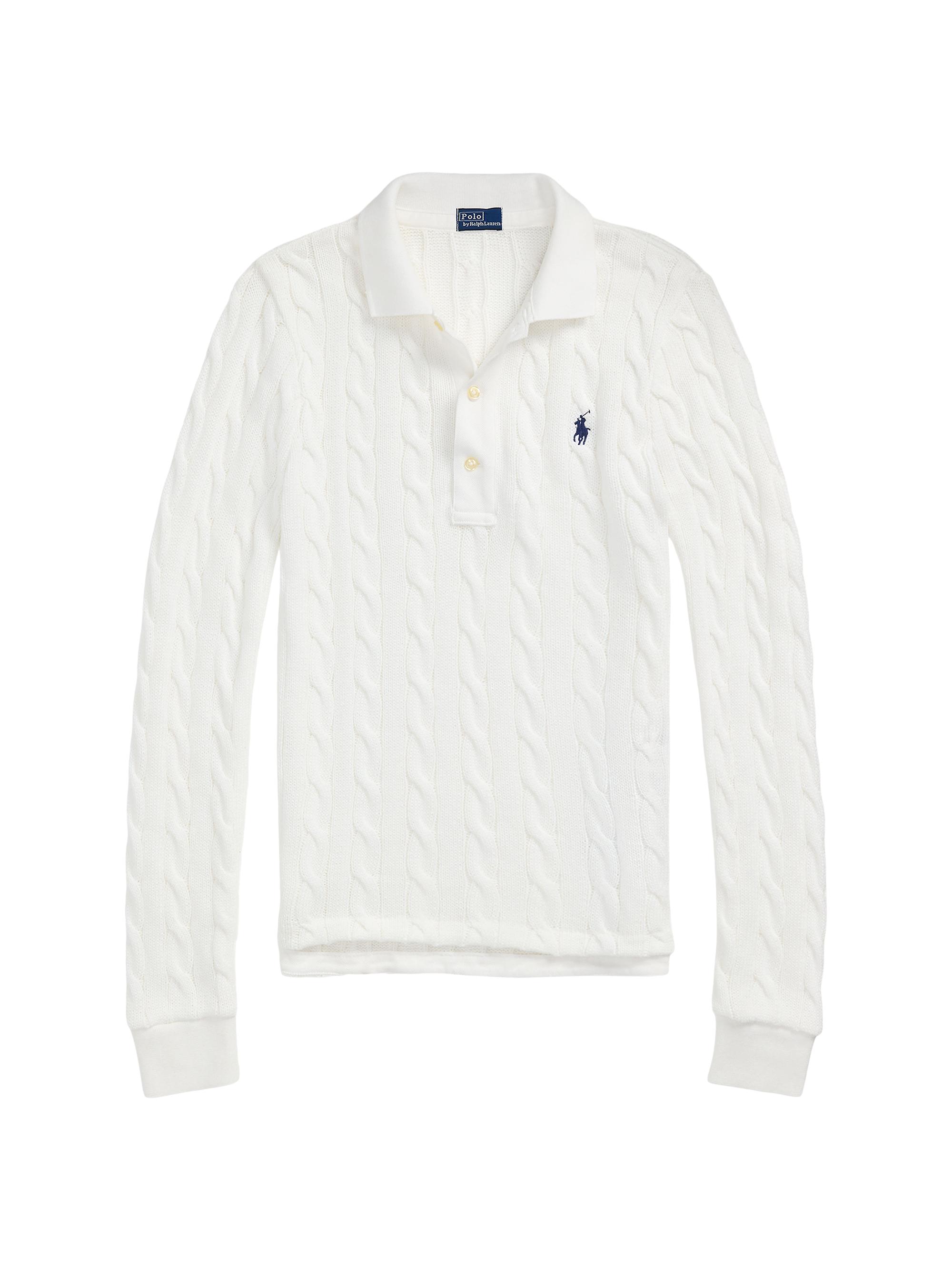 Polo Ralph Lauren Women's Cable-Knit Long-Sleeve Polo Sweater - Newport Navy
