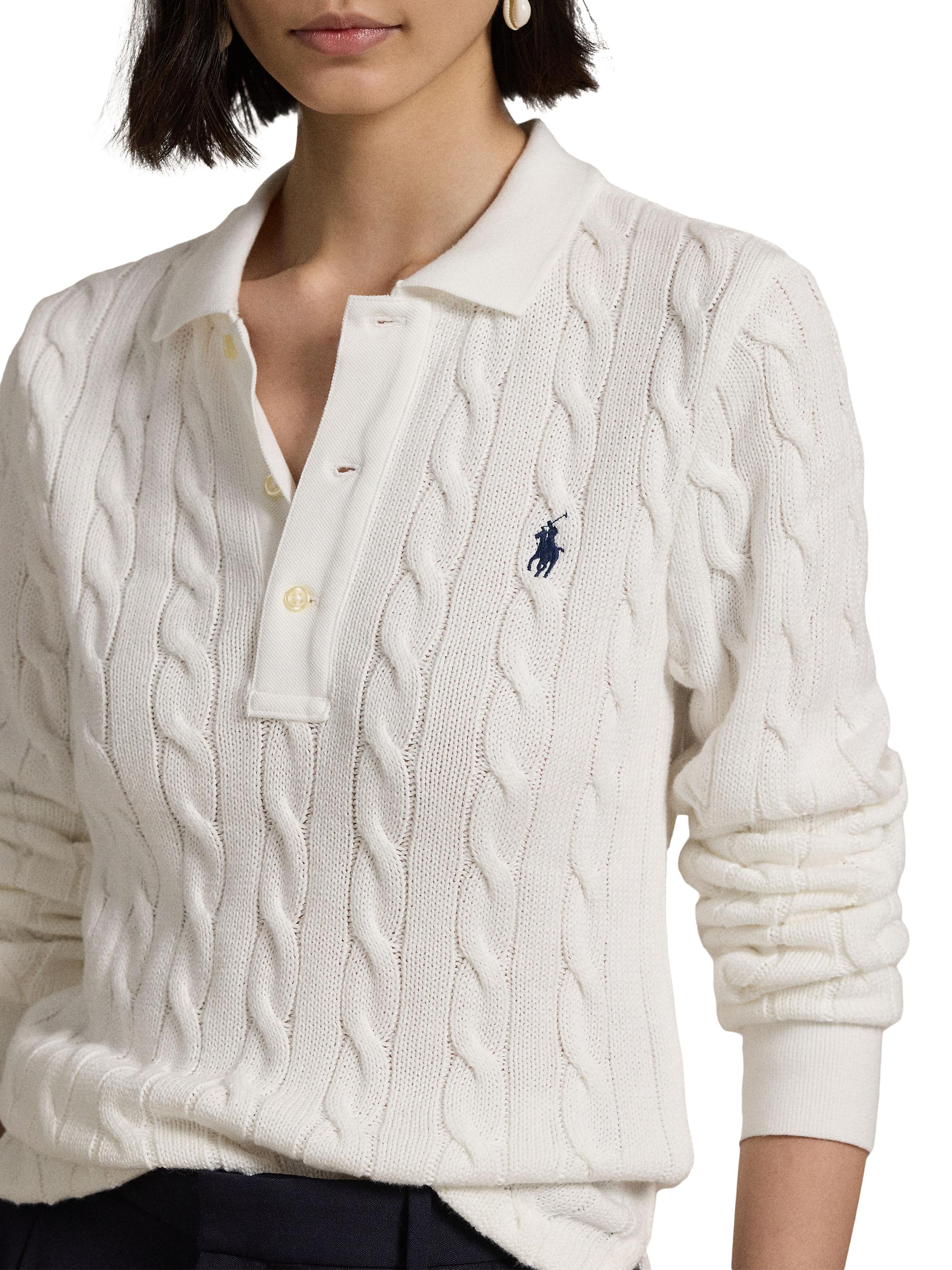 Polo Ralph Lauren Cable-Knit Long-Sleeve Polo Sweater | Saks