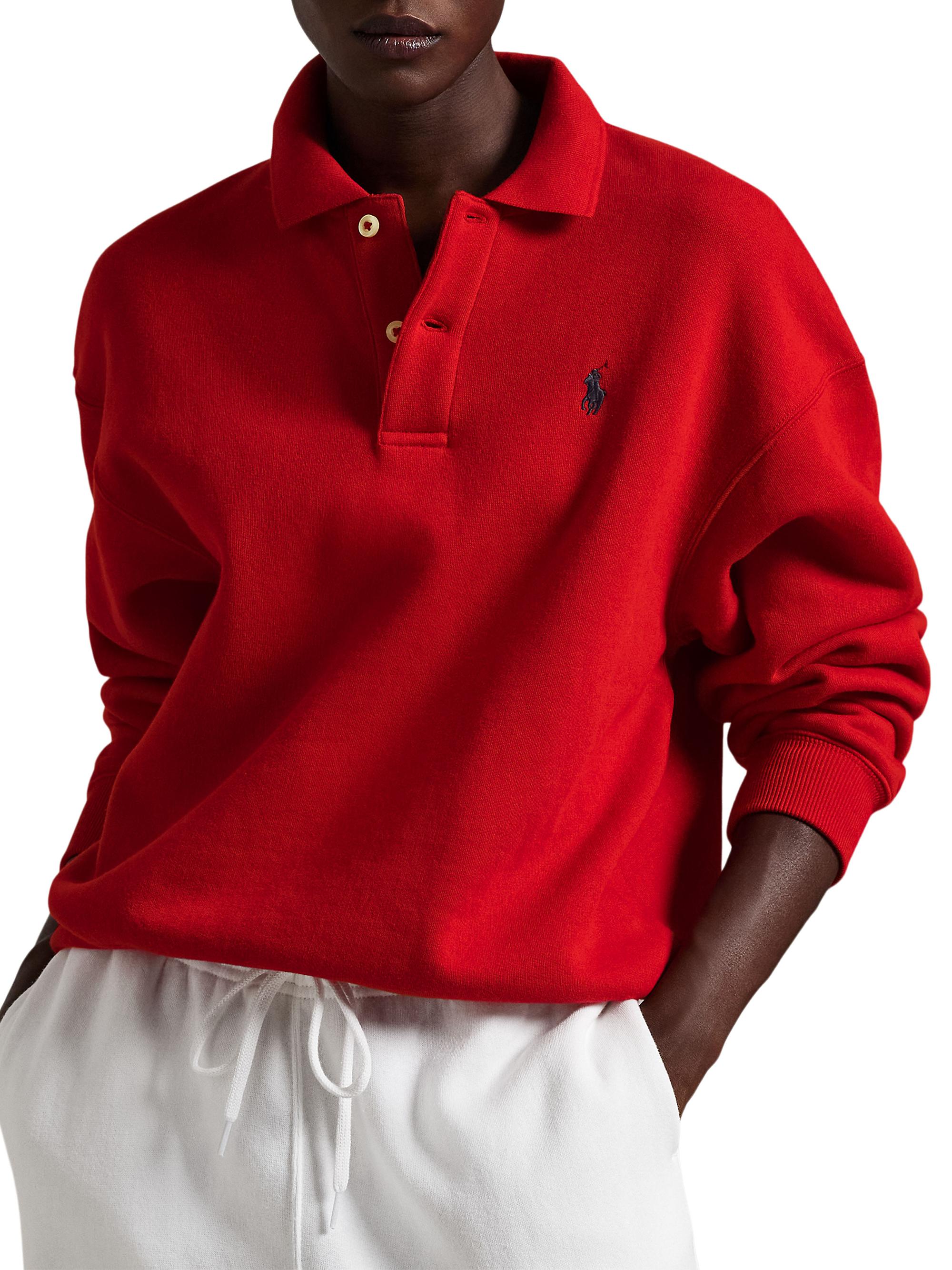Polo Ralph Lauren Women's Embroidered Logo Fleece Polo Sweatshirt - Red