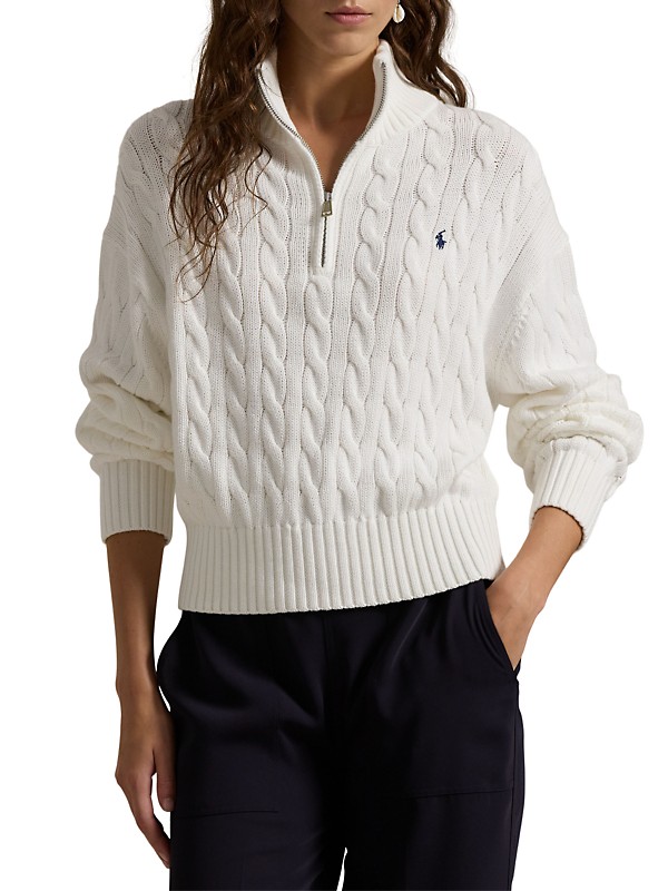Shop Polo Ralph Lauren Cotton Cable-Knit Quarter-Zip Sweater Shop Polo Ralph Lauren Cotton Cable-Knit Quarter-Zip Sweater