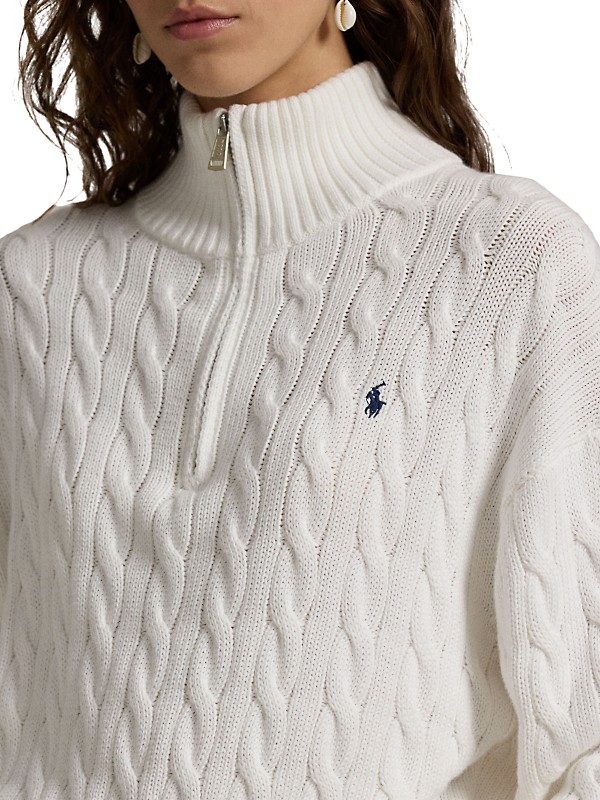 Shop Polo Ralph Lauren Cotton Cable-Knit Quarter-Zip Sweater Shop Polo Ralph Lauren Cotton Cable-Knit Quarter-Zip Sweater