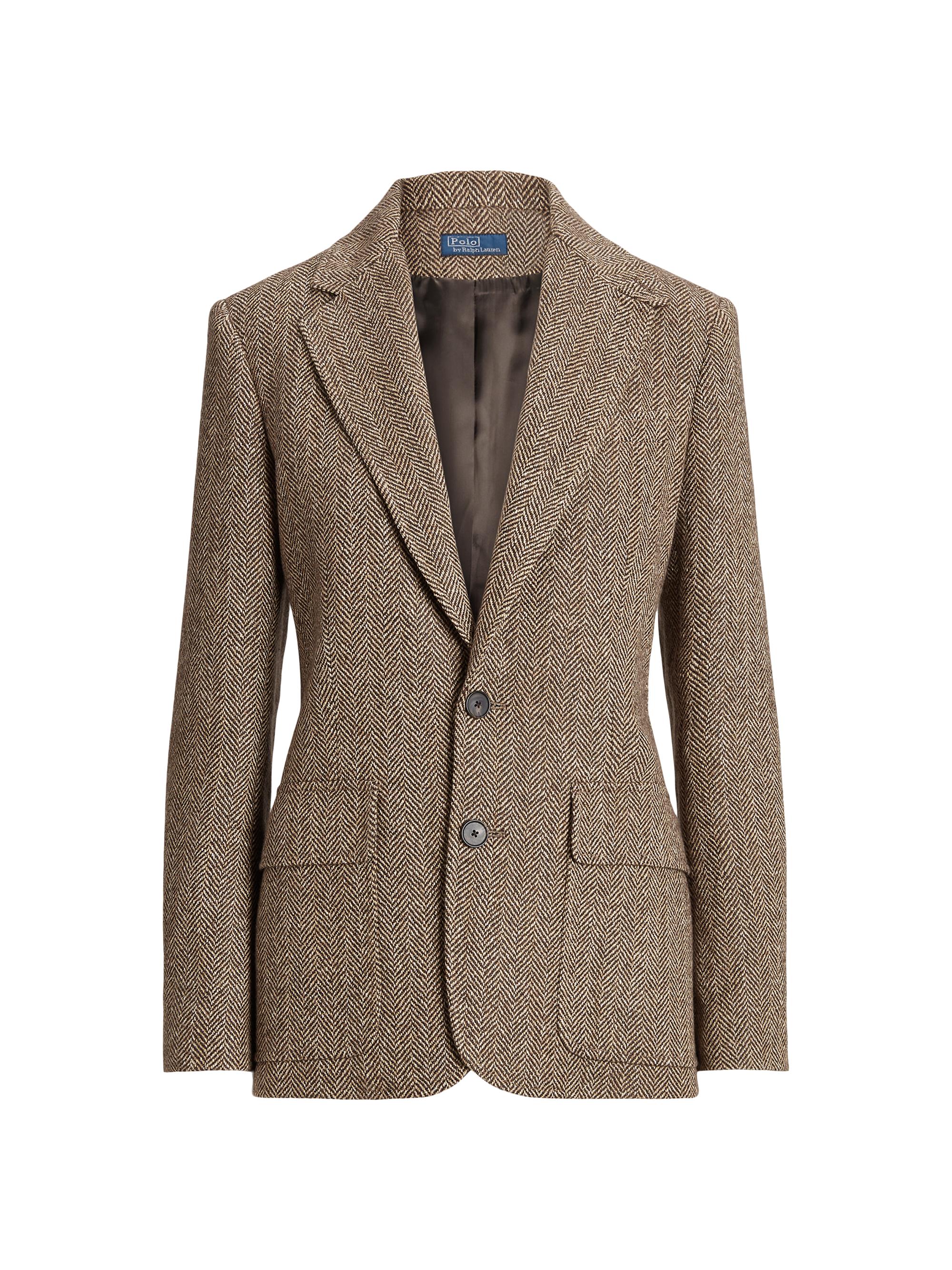 Polo Ralph Lauren Women's Herringbone Linen-Blend Blazer - Brown Cream Herringbone