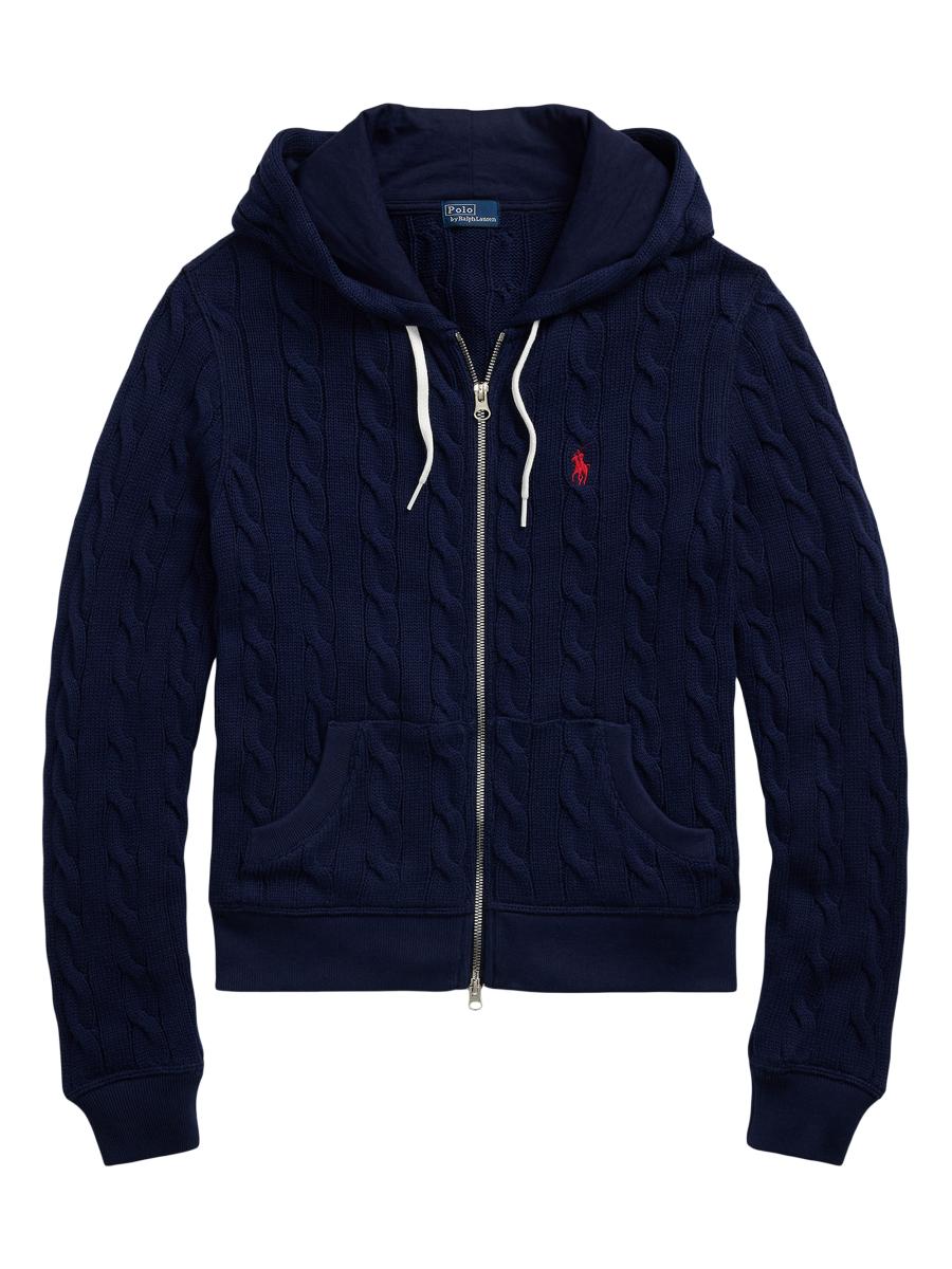 Polo Ralph Lauren Logo Cotton Cable-Knit Hoodie | Saks Fifth