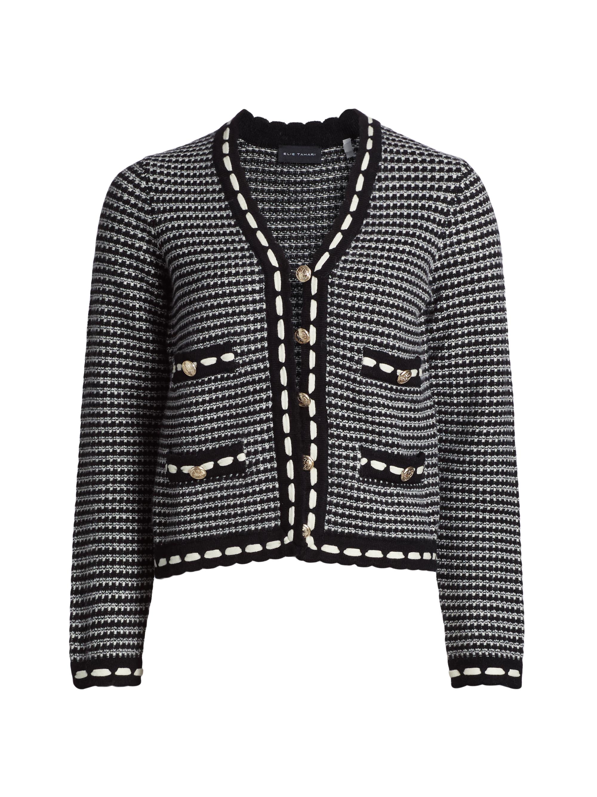 Elie Tahari The Kadie Tweed-Trim Cardigan | Saks Fifth Avenue