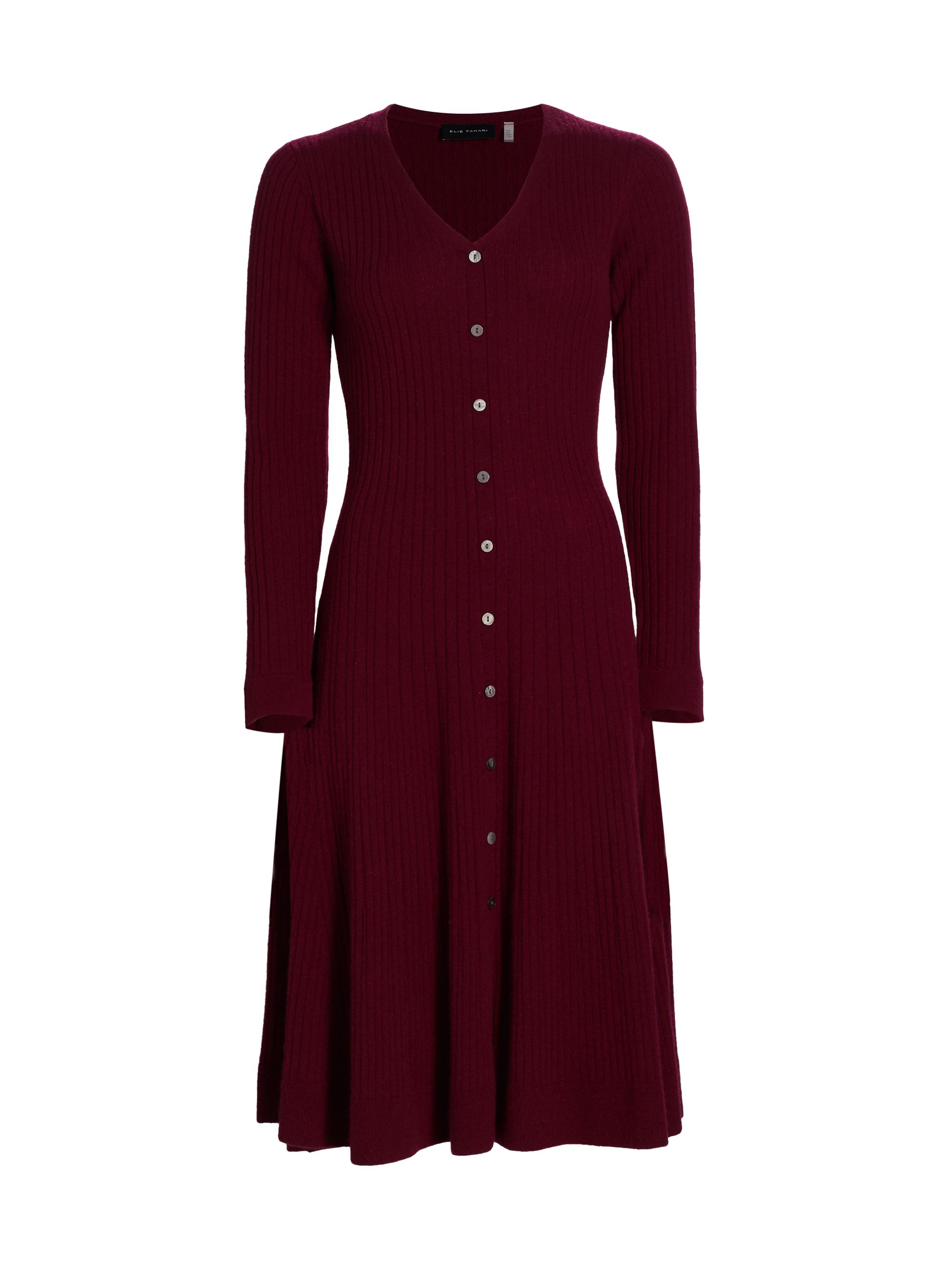 Elie Tahari Women's Ashley Cashmere V-Neck Sweaterdress - Cranberry