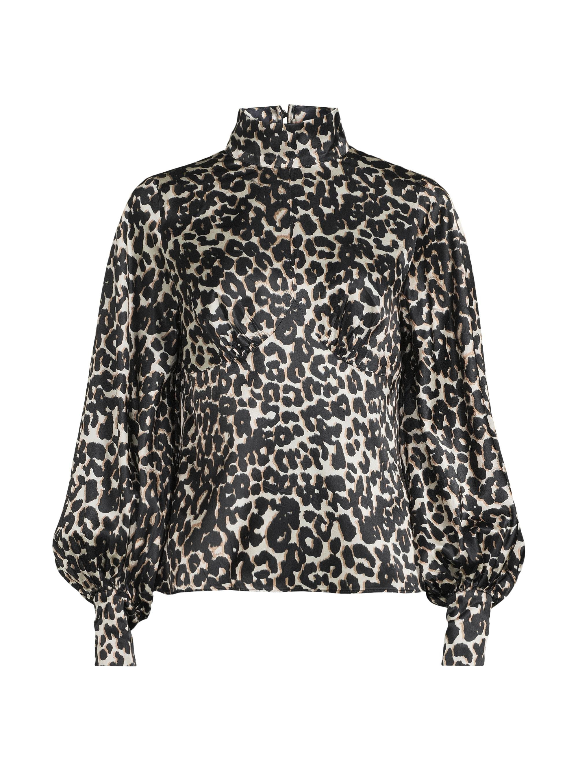 Hope for Flowers Women's Leopard Satin Turtleneck Blouse - Leopard