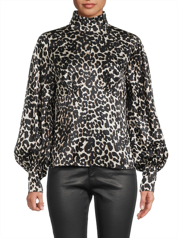 Leopard Print Satin Turtleneck Top (Access Fashion Shirt Leopard Print Satin Turtleneck Top (Access Fashion Shirt