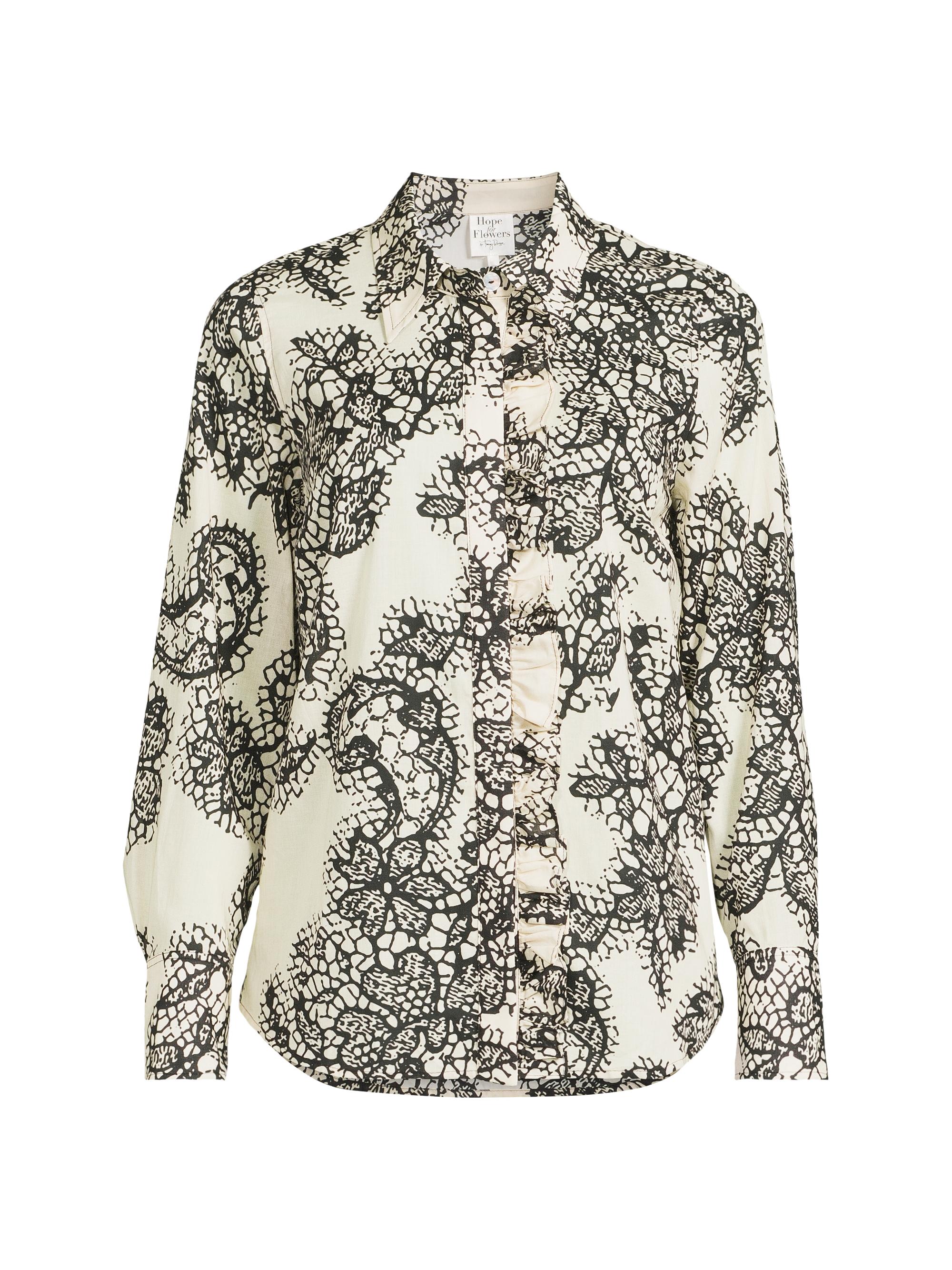 Hope for Flowers Women's Lace Ruffle Cotton Button-Front Shirt - Black Lace