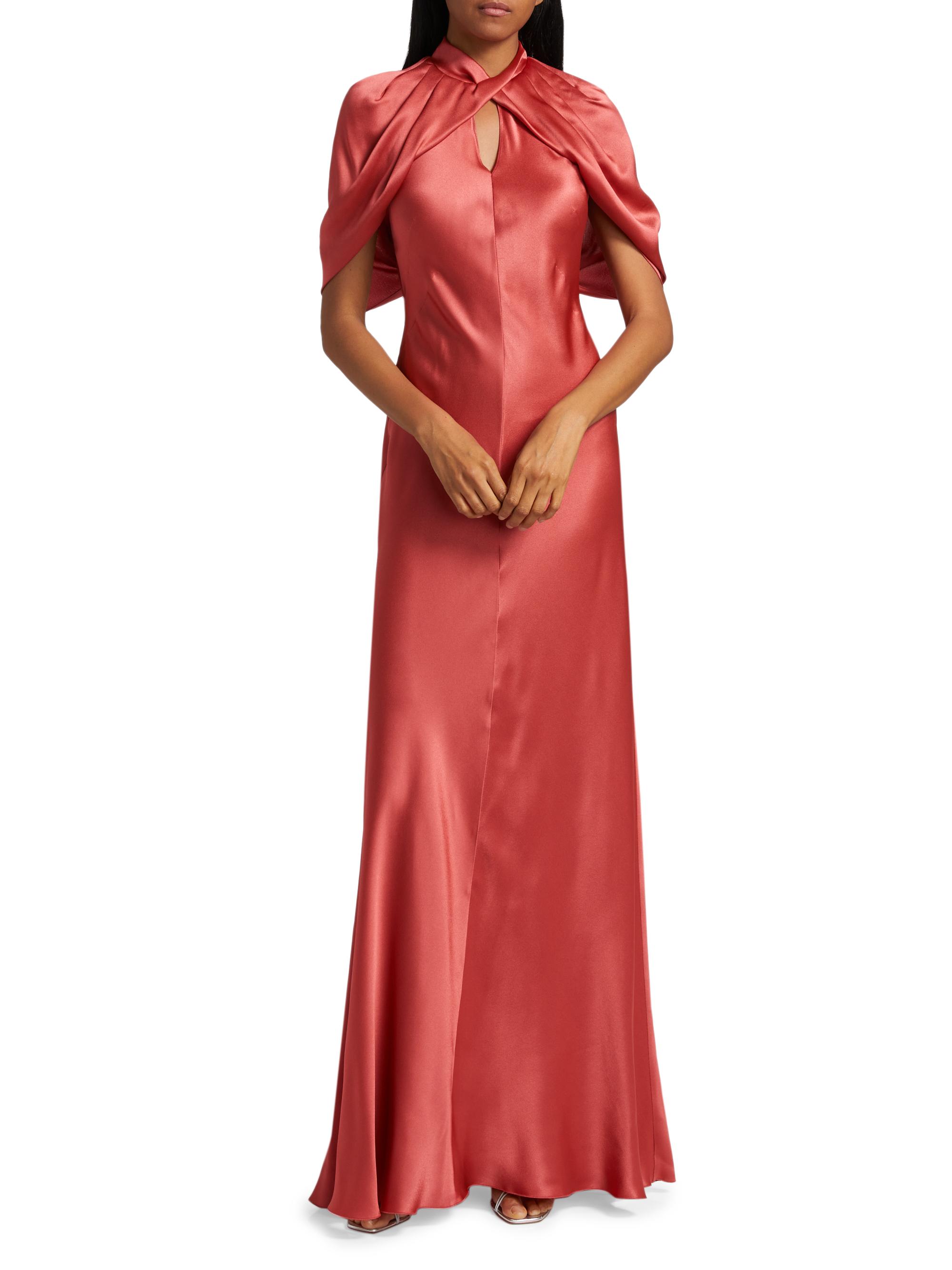 Alberta Ferretti Satin Cape A-Line Gown | Saks Fifth Avenue