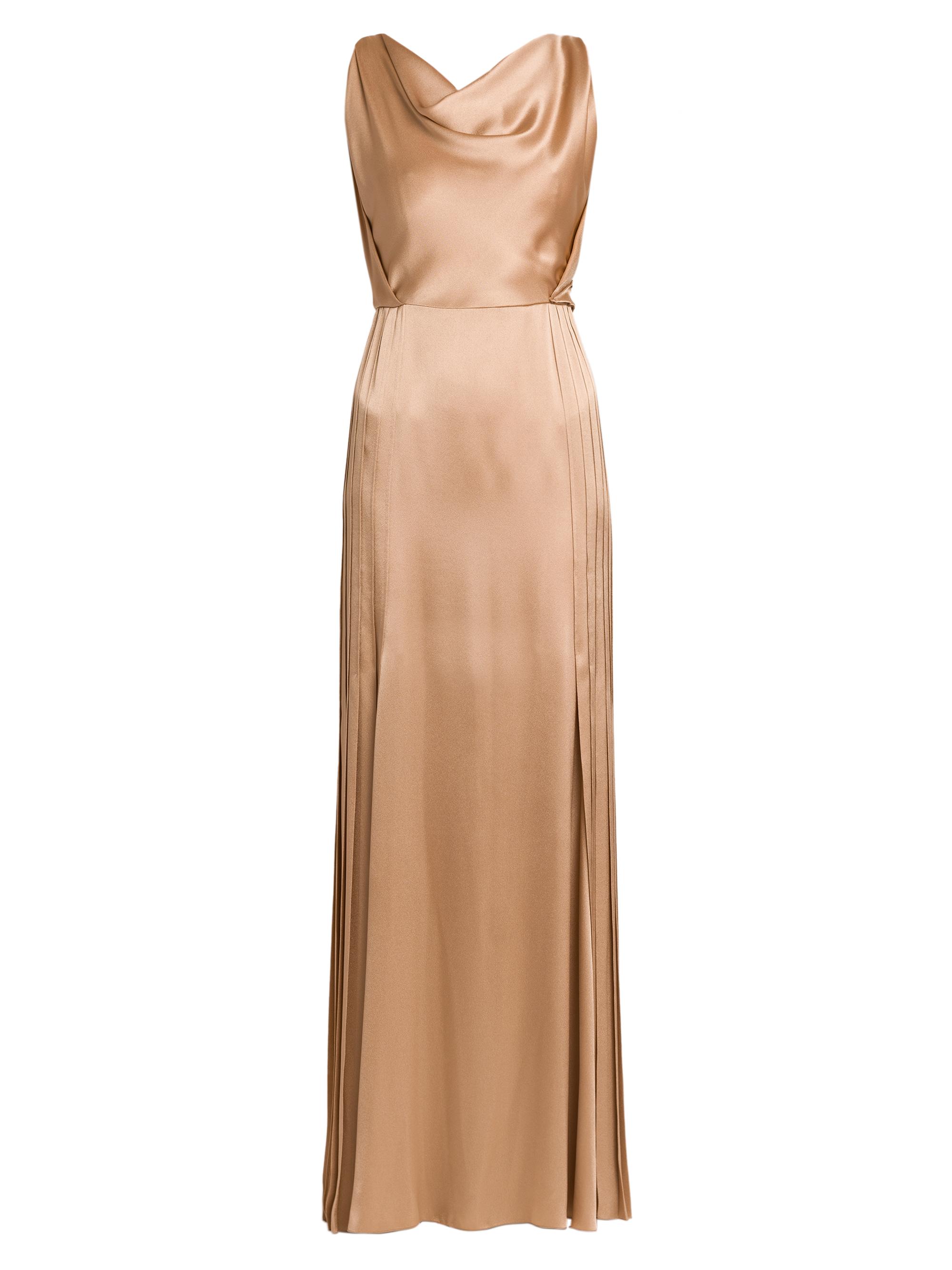Pleated Satin Cowlneck Gown