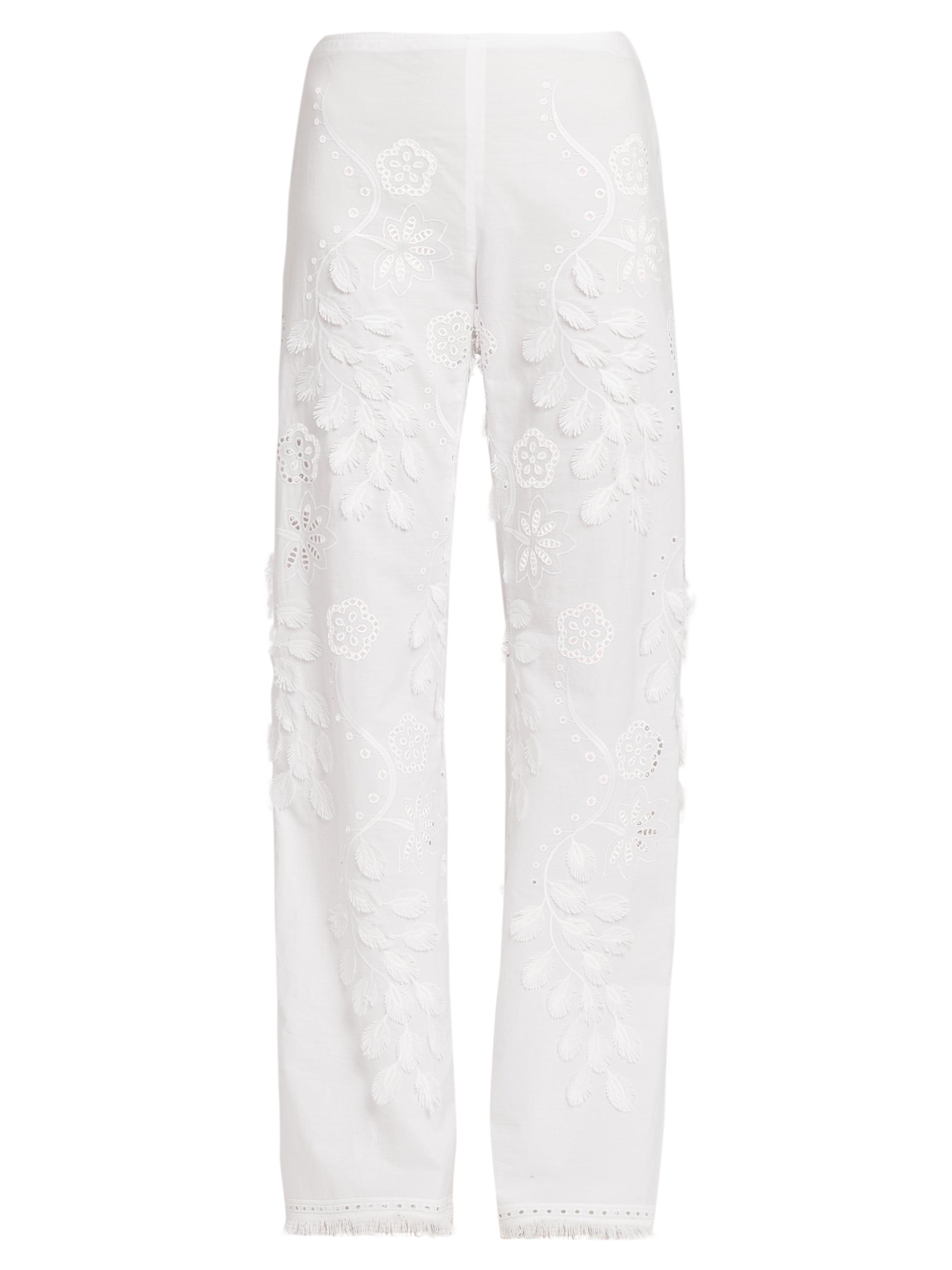 Alberta Ferretti Women's Embellished Broderie Anglaise Mid-Rise Straight-Leg Pants - White