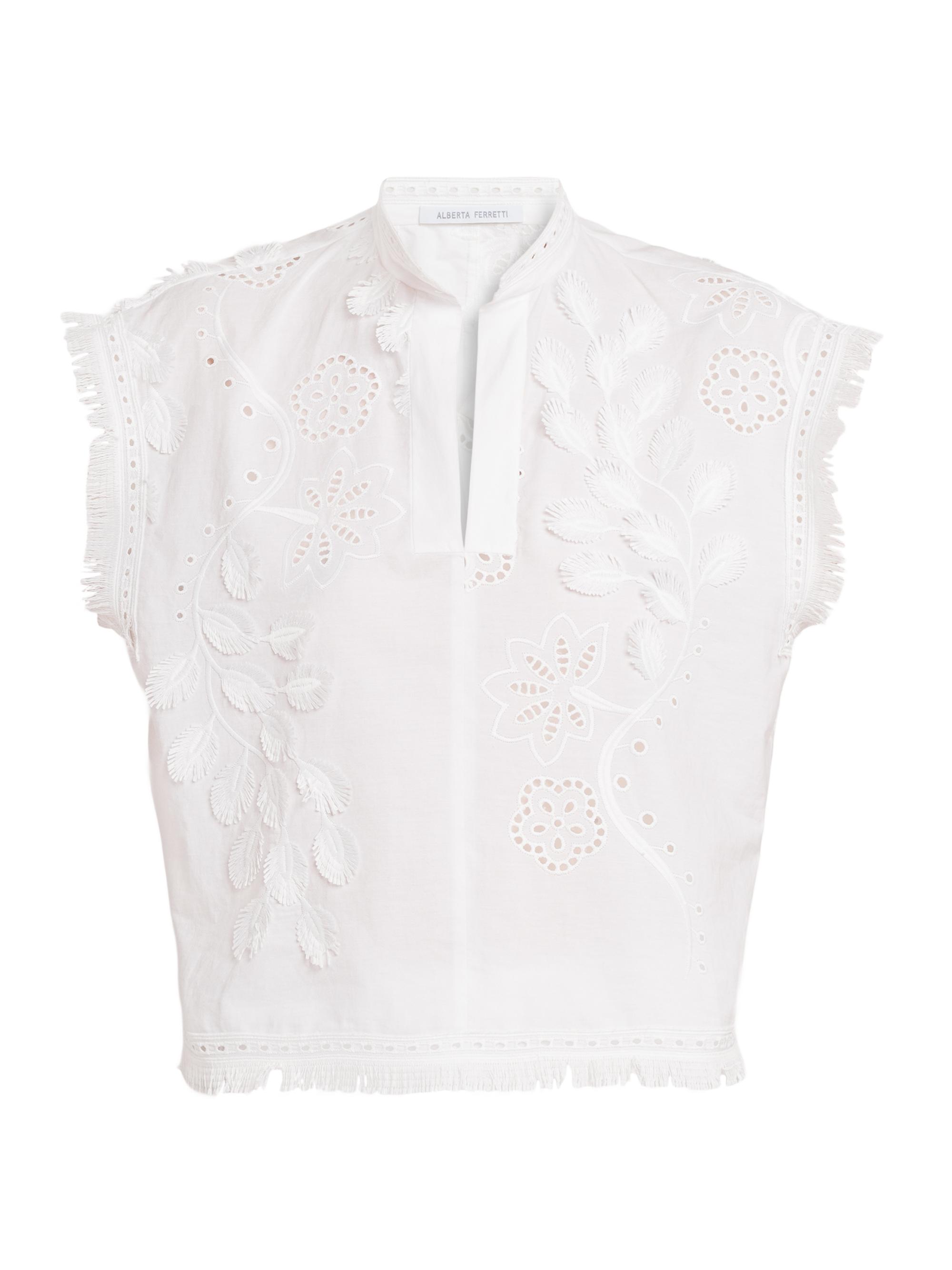 Alberta Ferretti Women's Embellished Broderie Anglaise Sleeveless Blouse - White