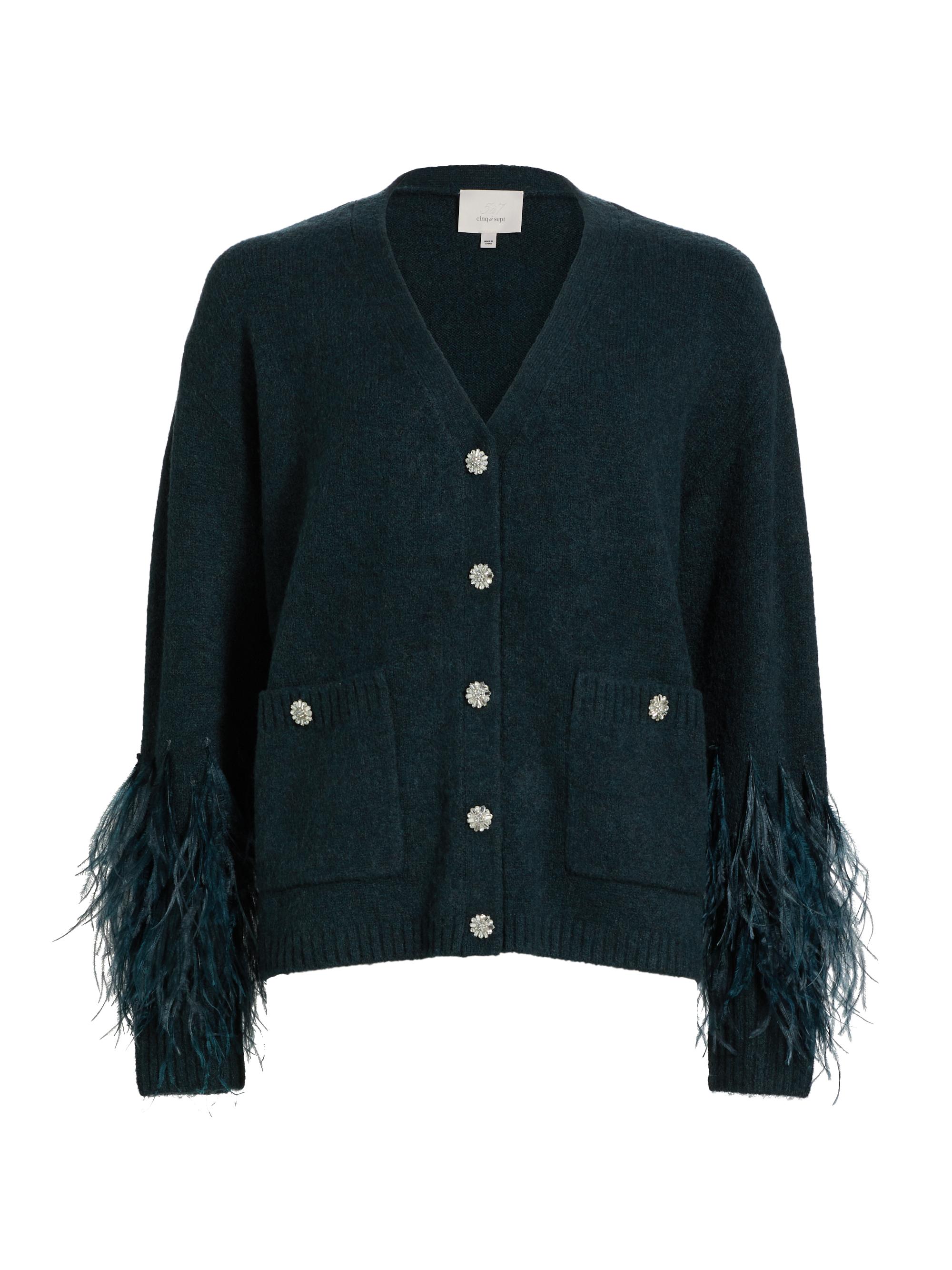 CINQ A SEPT Women's Dreama Marnie Feather-Cuff Cardigan - Green Onyx Multi