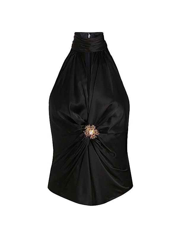 Shop Cinq à Sept Rachel Crystal-Embellished Silk Halter Top Shop Cinq à Sept Rachel Crystal-Embellished Silk Halter Top