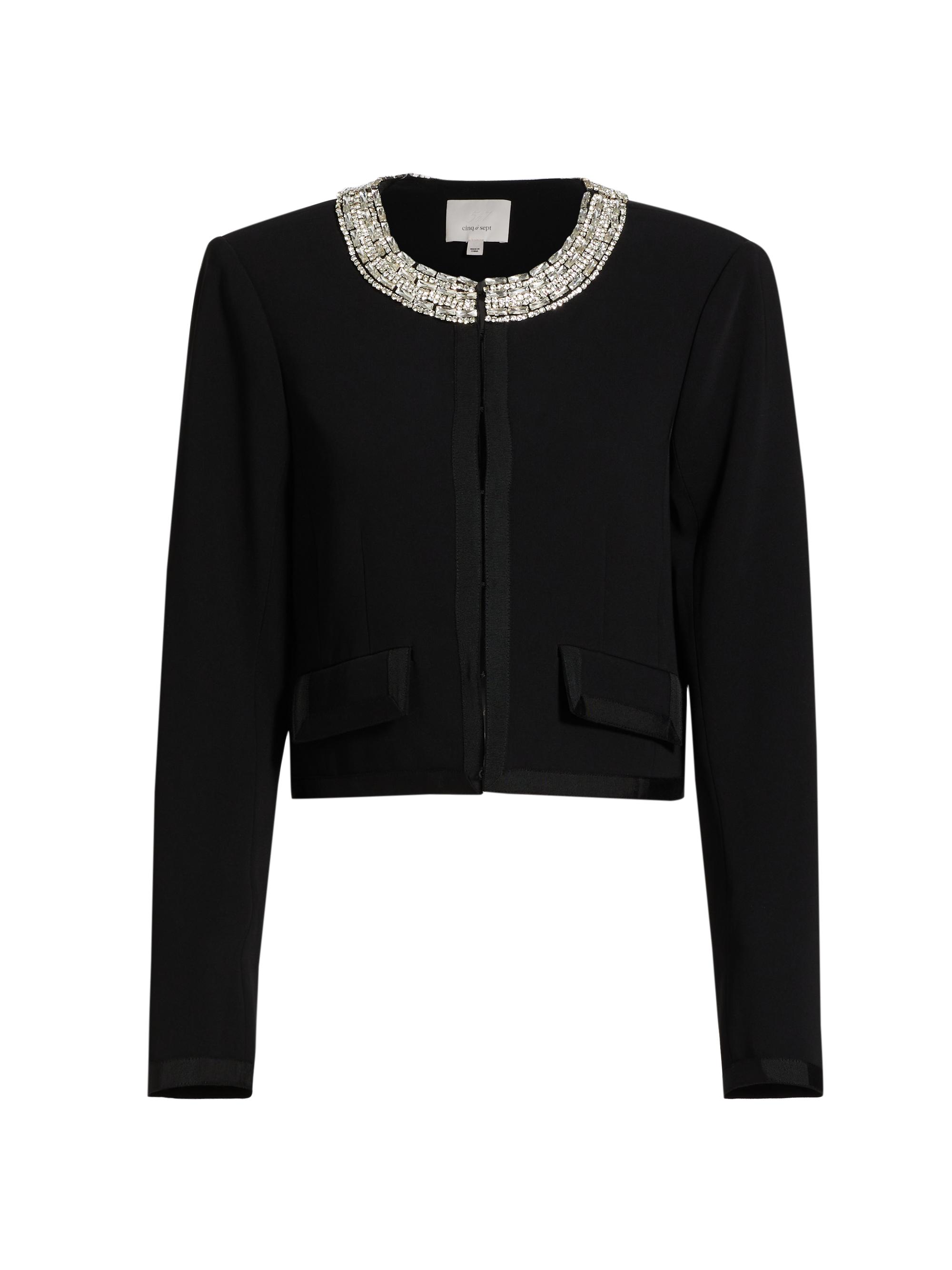 CINQ A SEPT Women's Bobby Embellished Crepe Cropped Jacket - Black