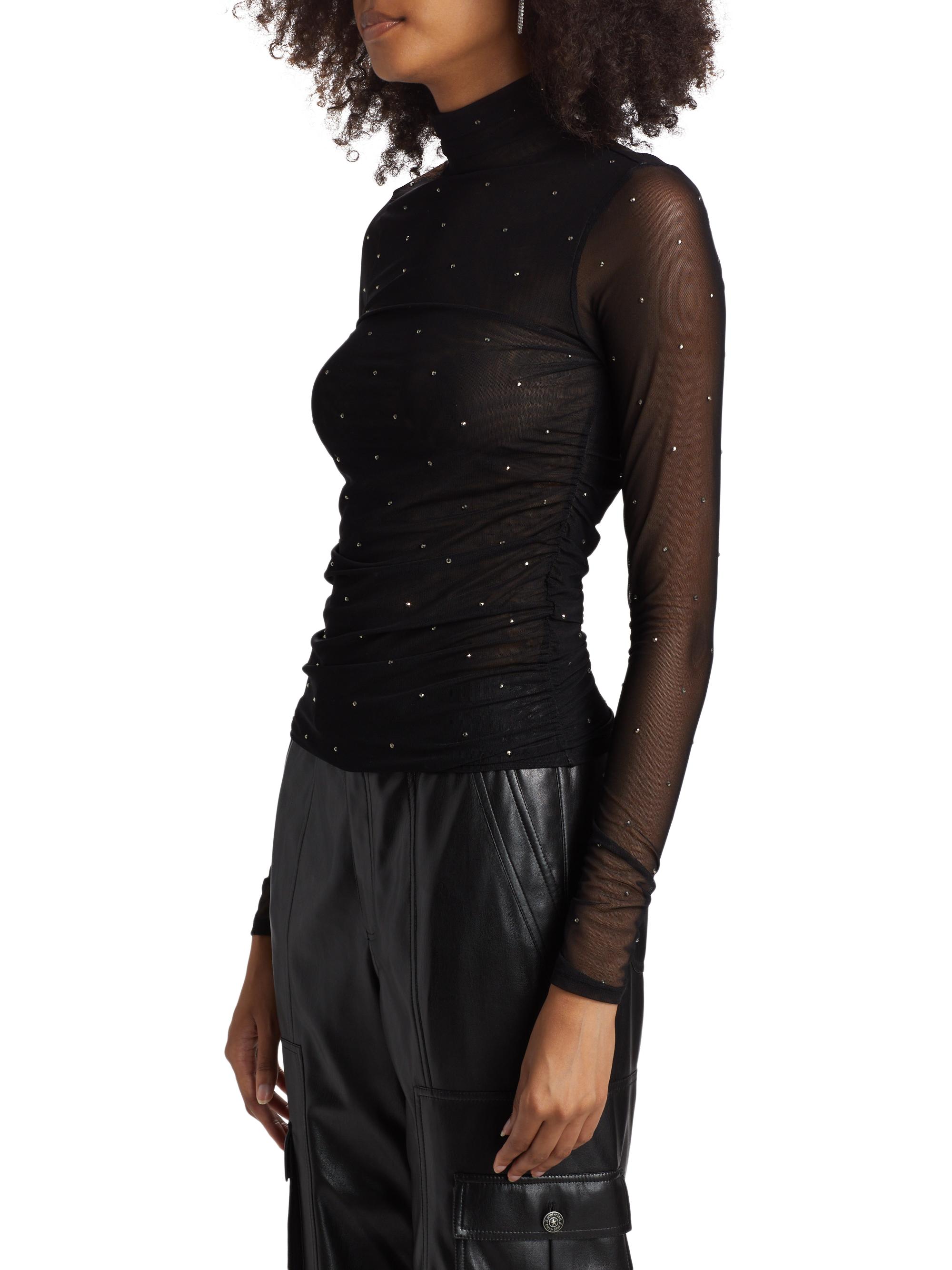 Cinq à Sept Heatset Shirred Mesh Turtleneck Top | Saks Fifth Avenue