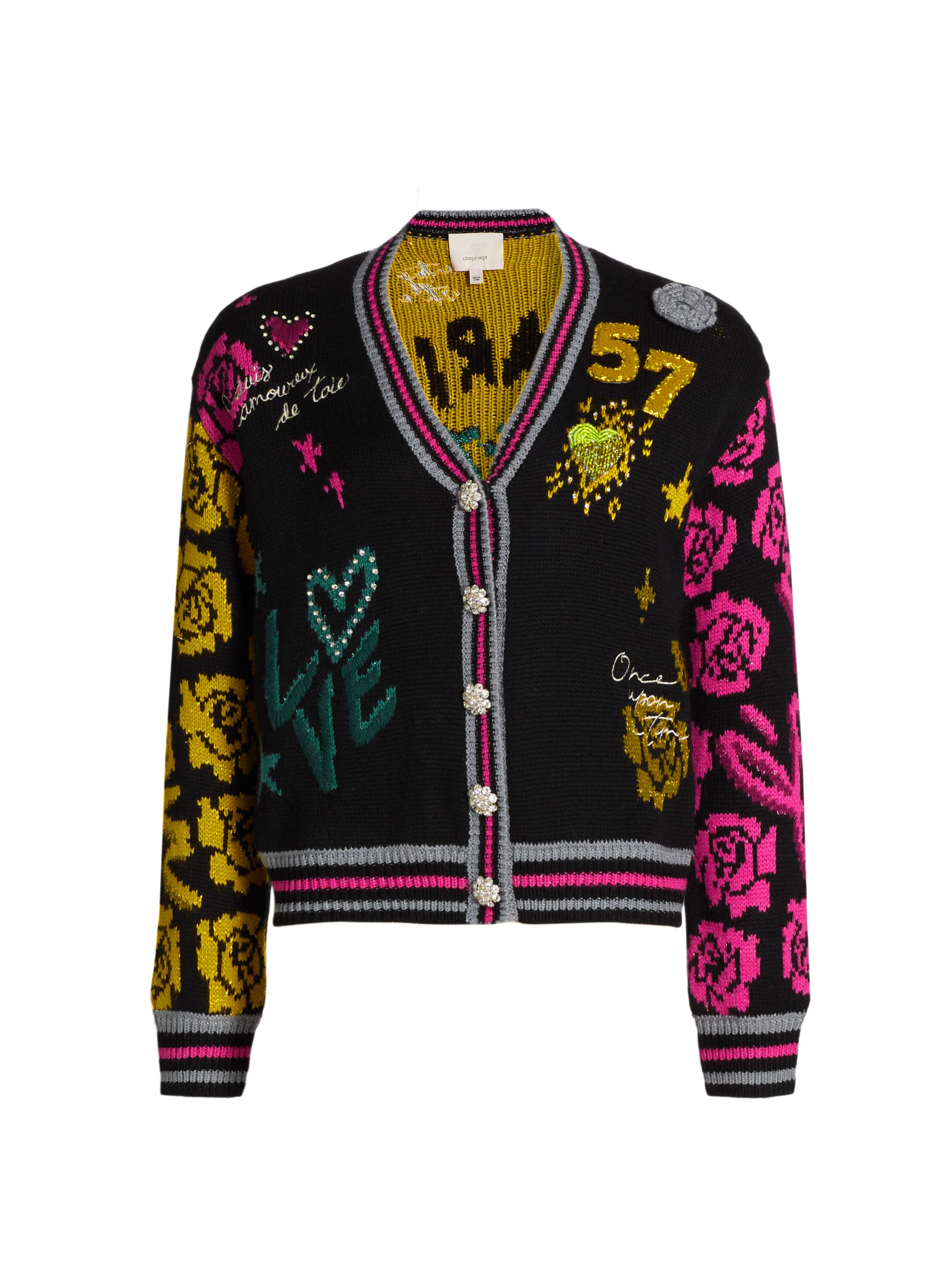 CINQ A SEPT Women's Collage Wool-Blend Cardigan - Black Multi