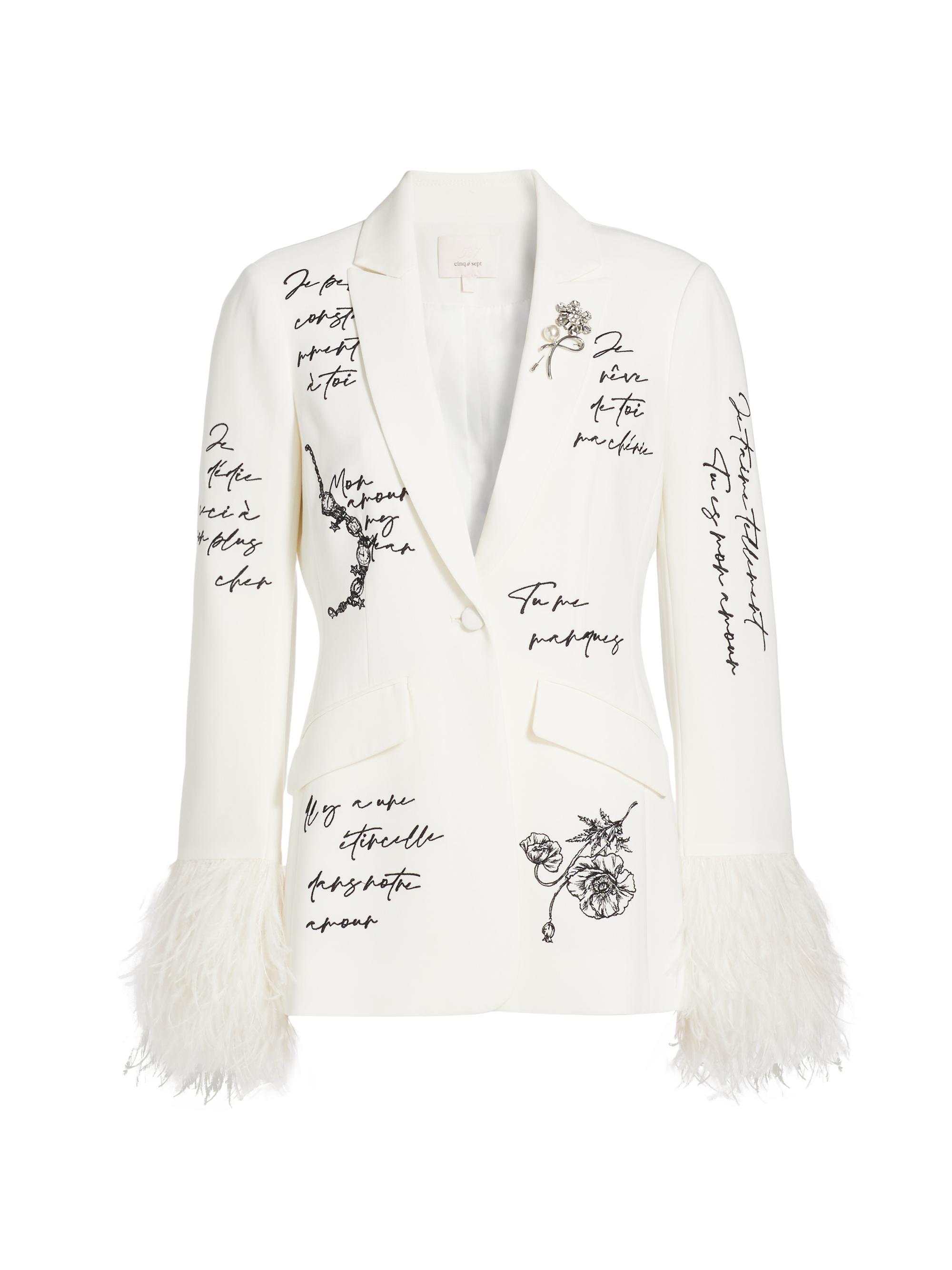 CINQ A SEPT Women's Love Letter Feather-Trimmed Blazer -  Black